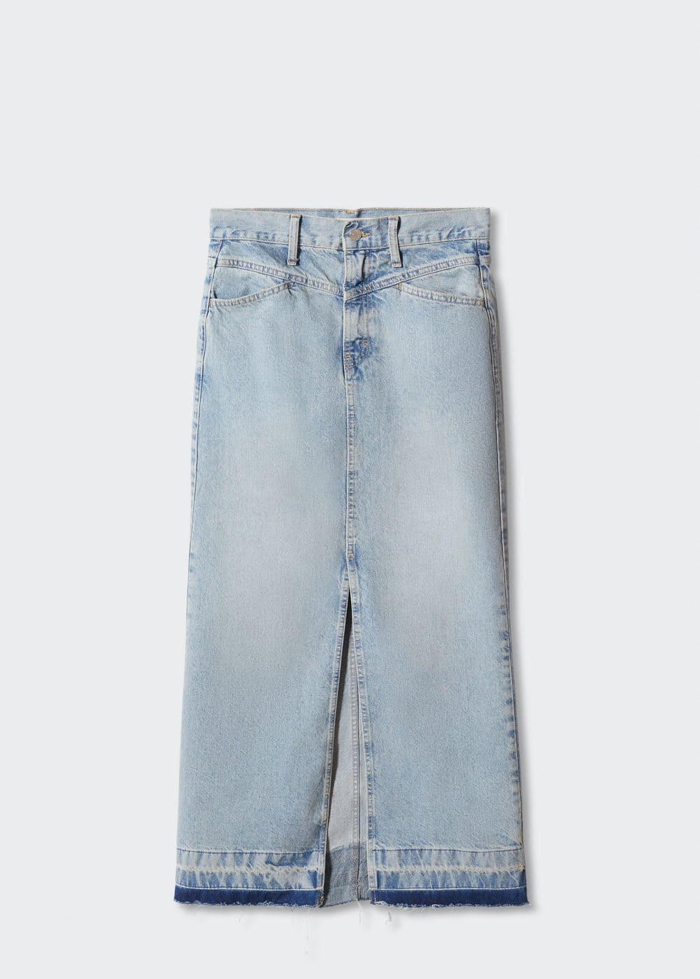 Mango raw hem detail denim maxi skirt Product Image