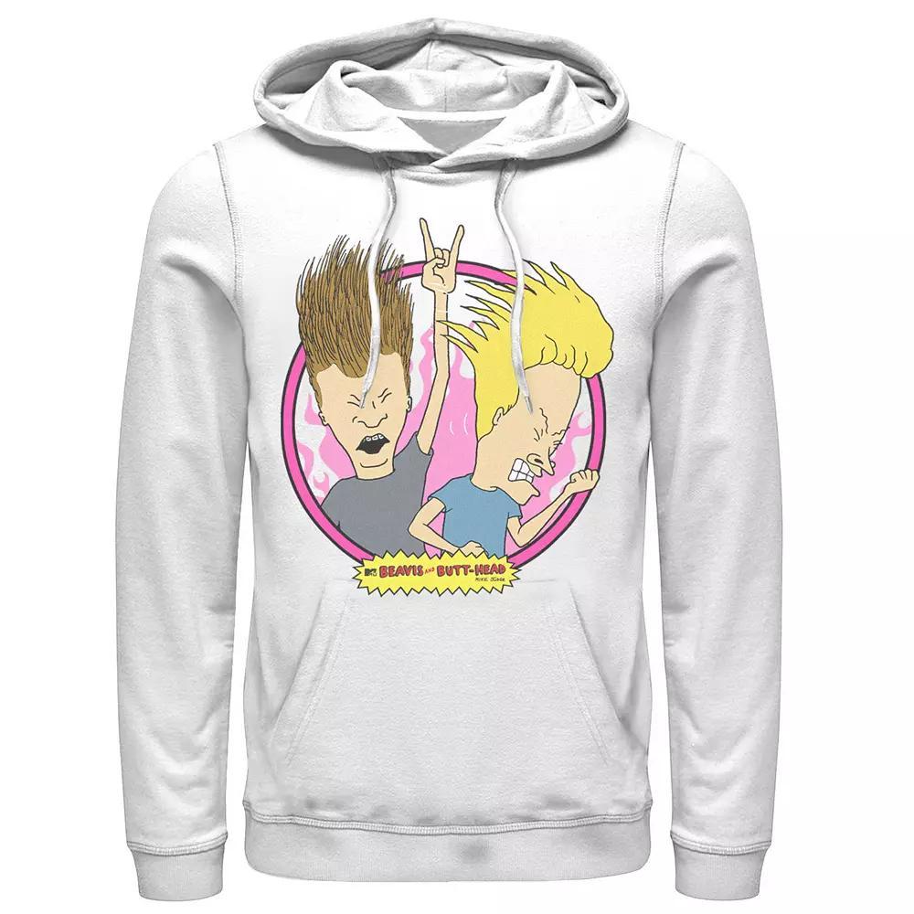 Men's Beavis And Butthead Rock N Roll Circle Portrait Hoodie, Size: Medium, Athletic Grey Product Image