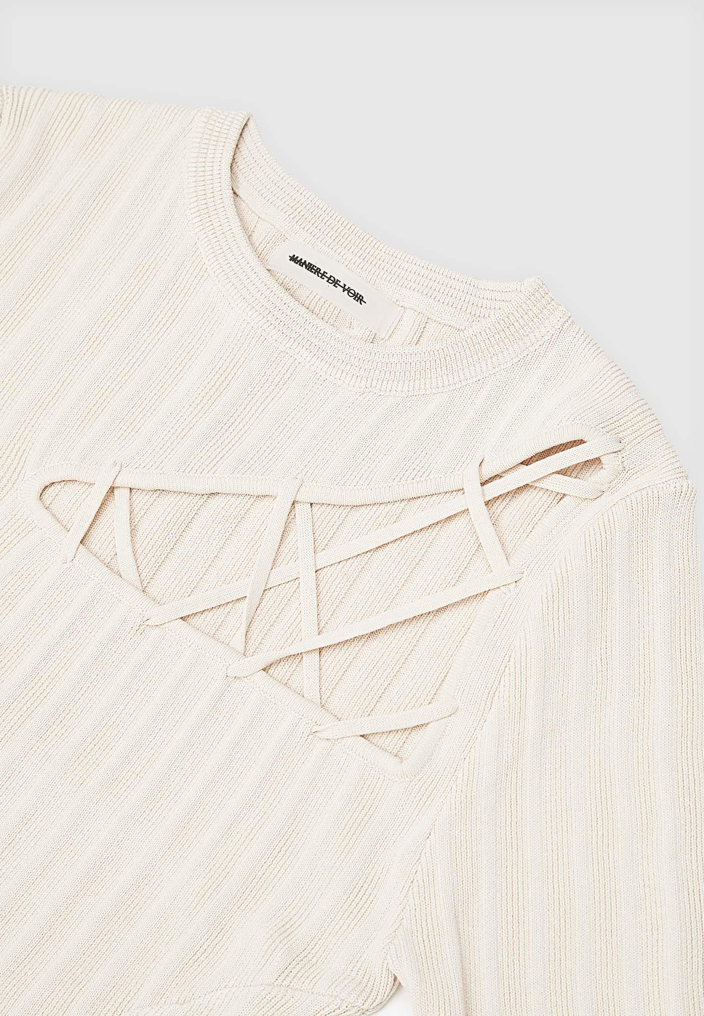 Knitted Lace Up Top - Beige Female Product Image