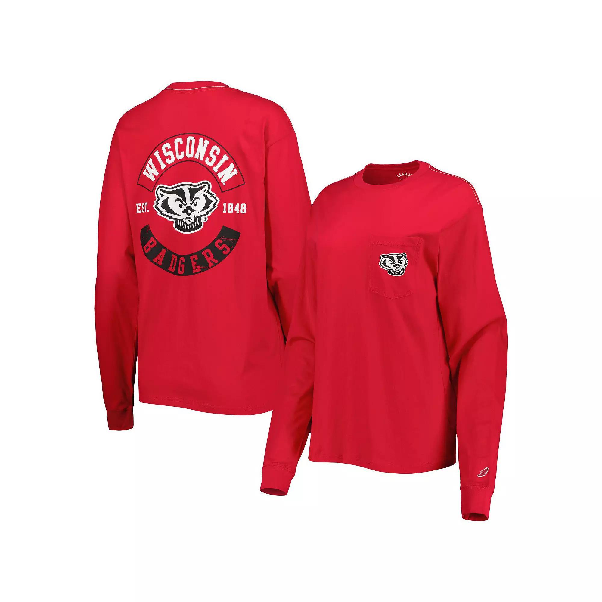 Womens League Collegiate Wear Wisconsin Badgers Oversized Pocket Long Sleeve T-Shirt Product Image