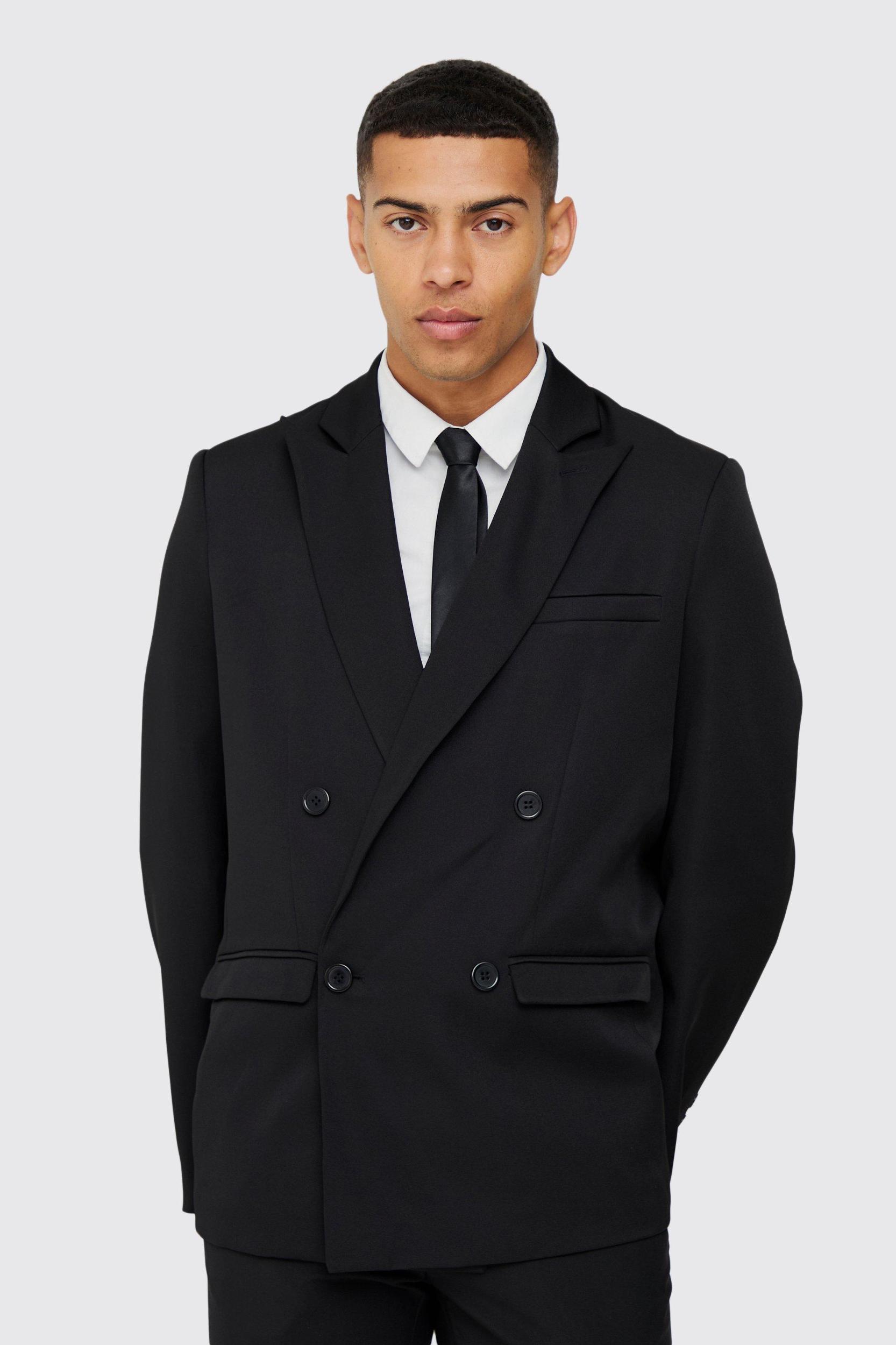 Mens Black Mix & Match Oversized Double Breasted Blazer, Black Product Image