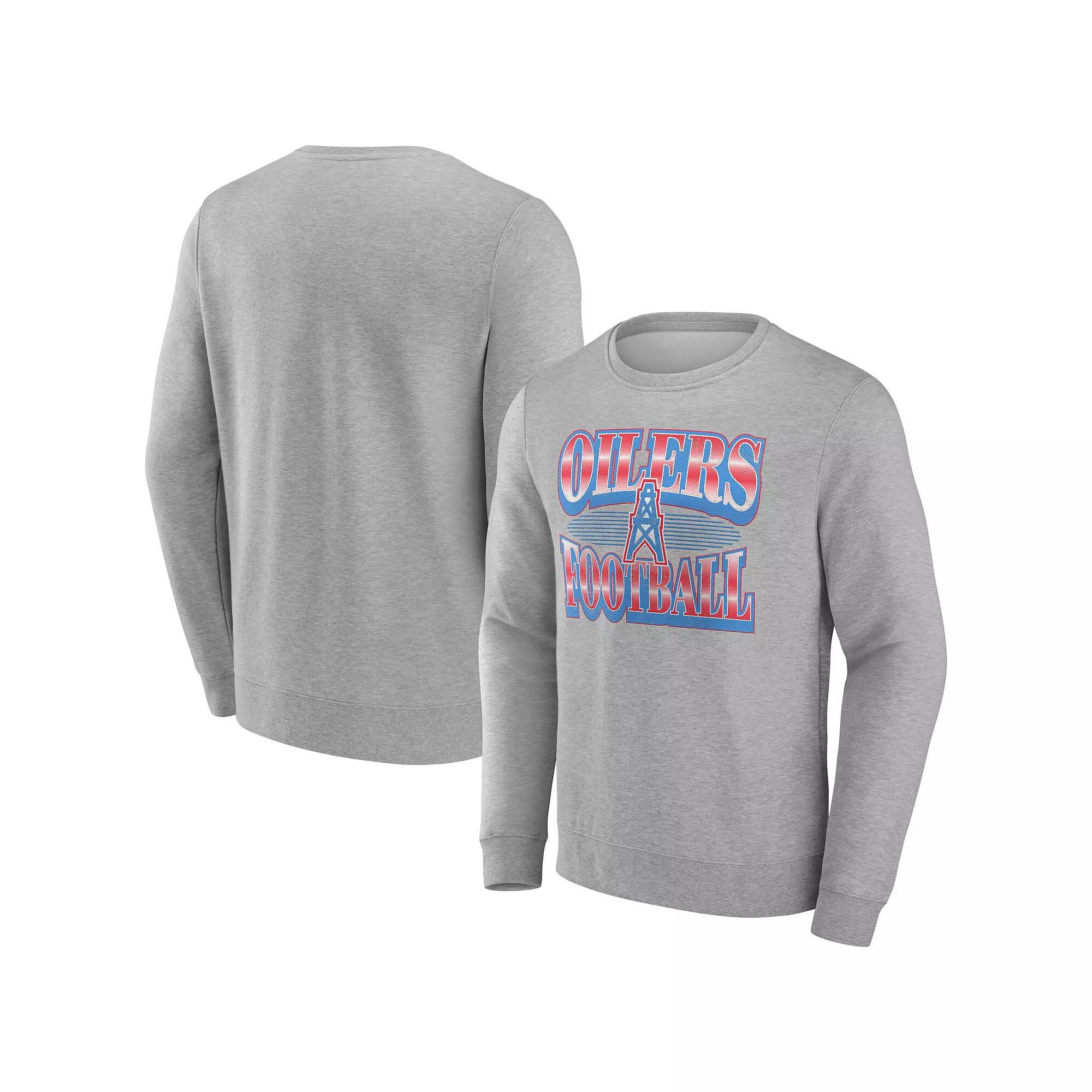 Men's Fanatics Heather Gray Houston Oilers Chance Throwback Fleece Pullover Sweatshirt, Size: 5XL, Nfl Grey Product Image