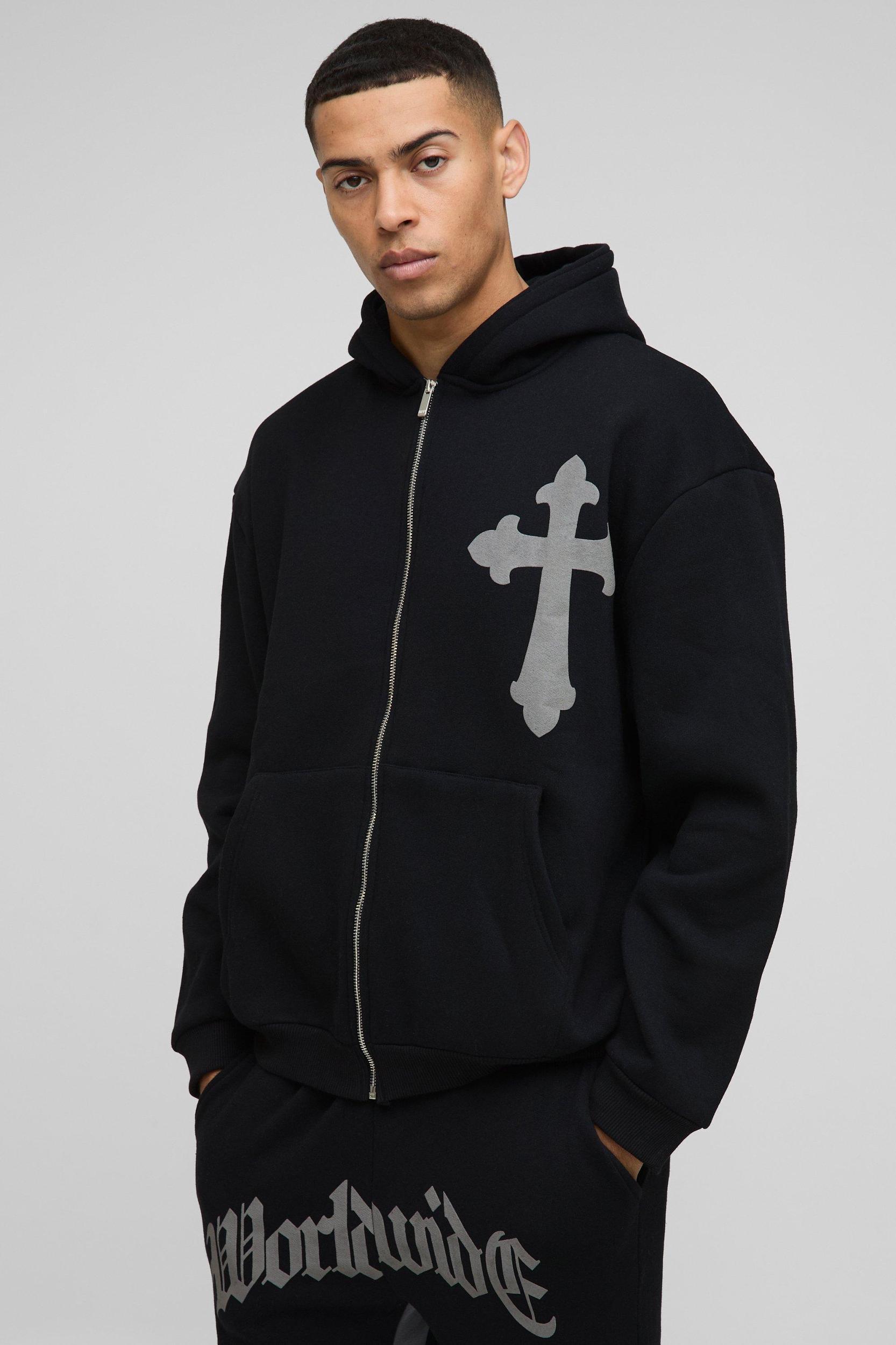 Oversized Worldwide Cross Zip Hooded Tracksuit | boohooMAN USA Product Image