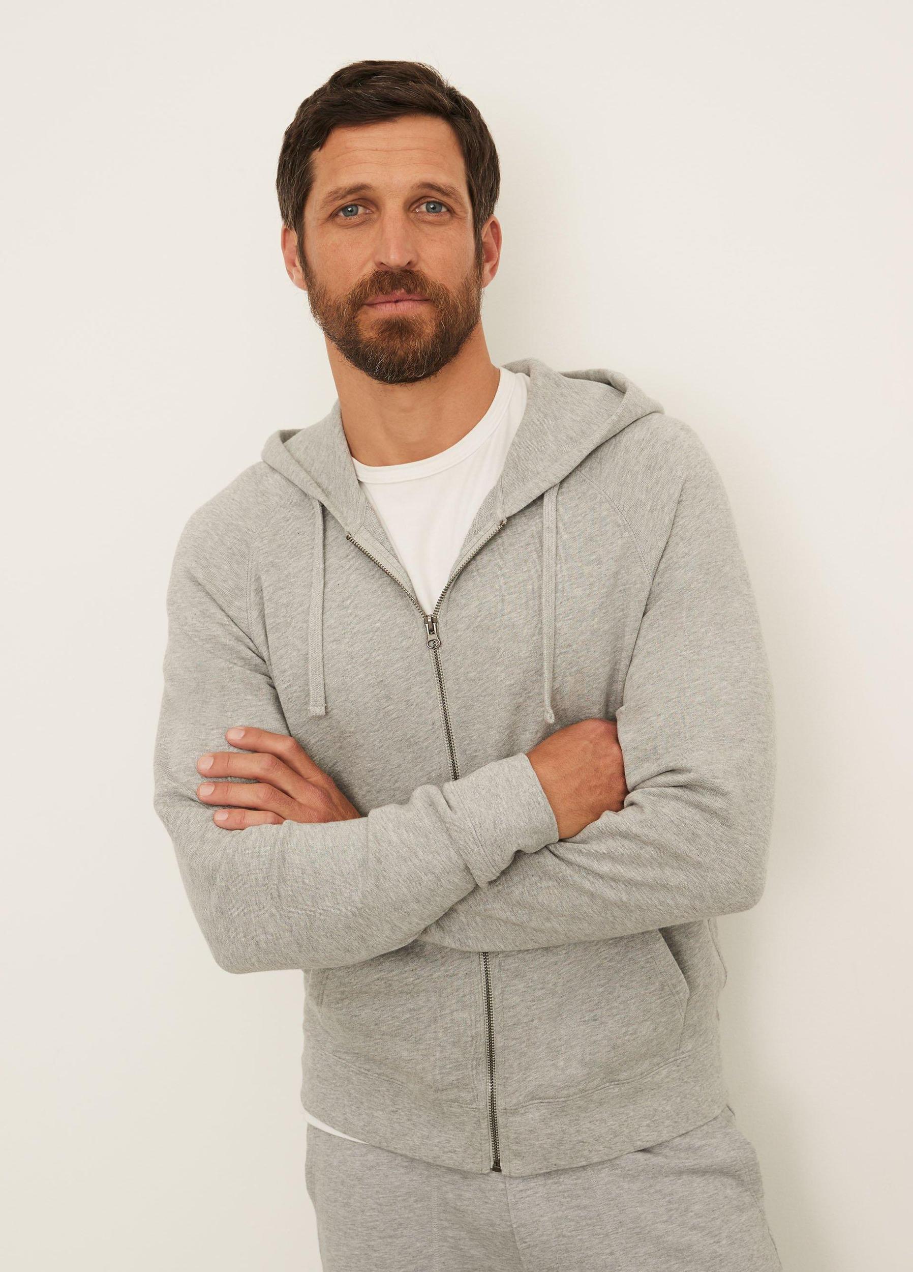 Mens French Terry Zip Hoodie, Heather Grey, Size L Vince Product Image