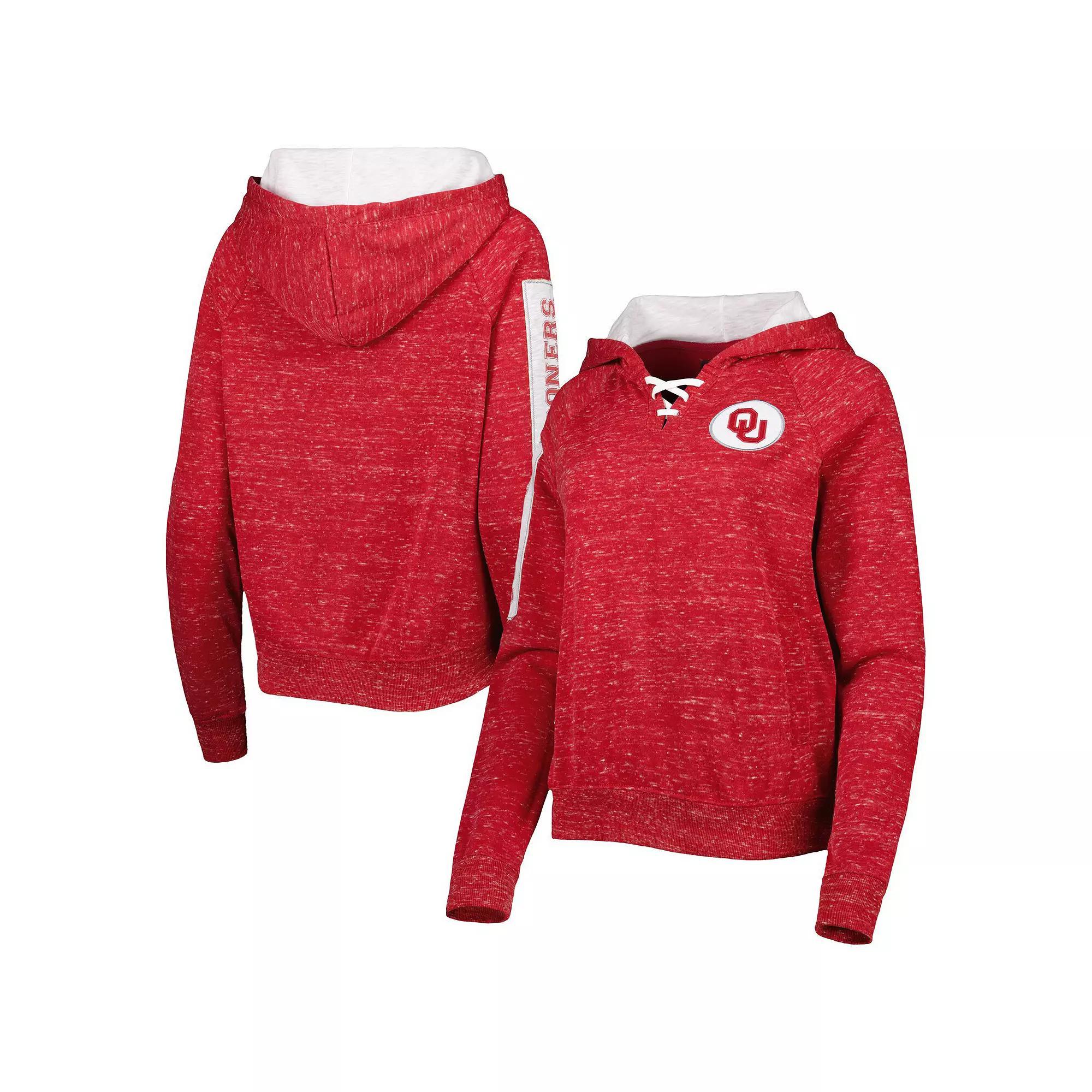 Women's Colosseum Crimson Oklahoma Sooners The Devil Speckle Lace-Placket Raglan Pullover Hoodie, Size: Large, Red Product Image