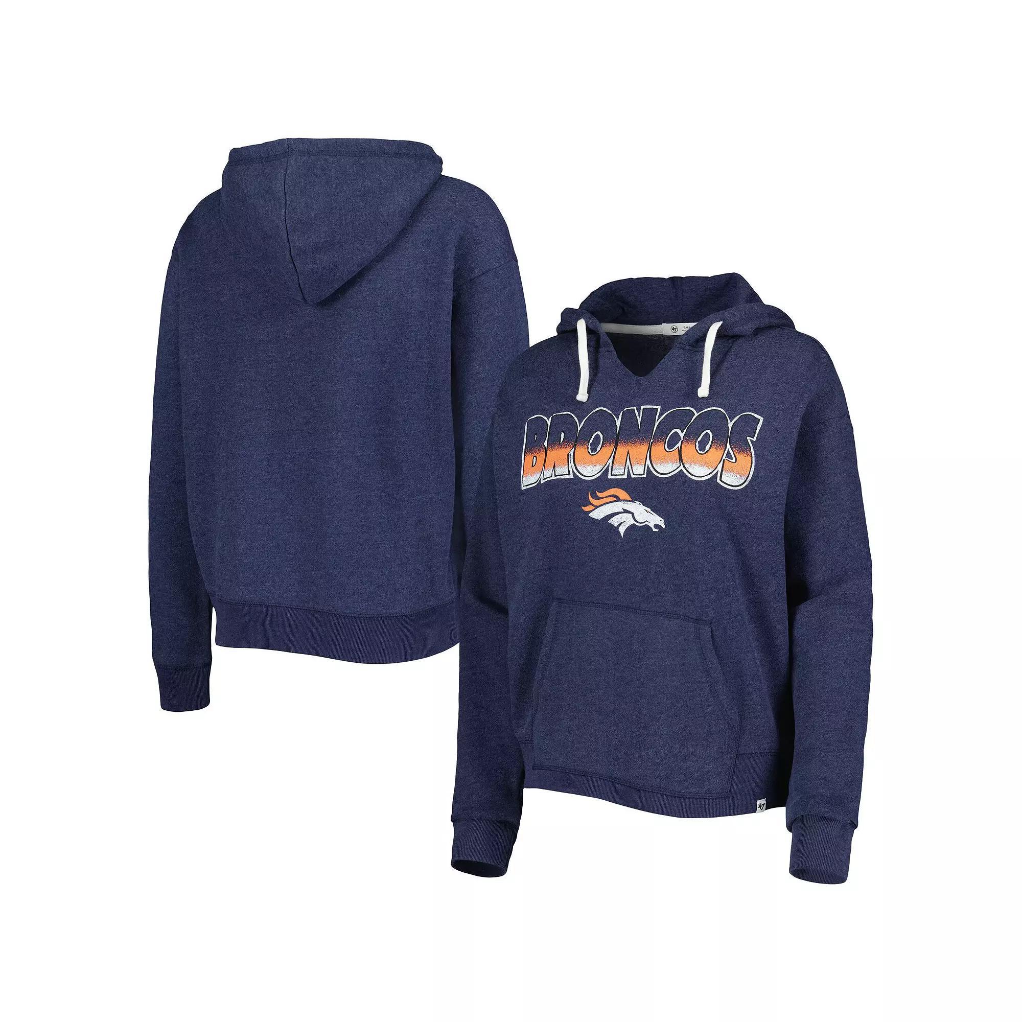 Women's '47 Navy Denver Broncos Color Rise Kennedy Notch Neck Pullover Hoodie, Size: Medium, Blue Product Image