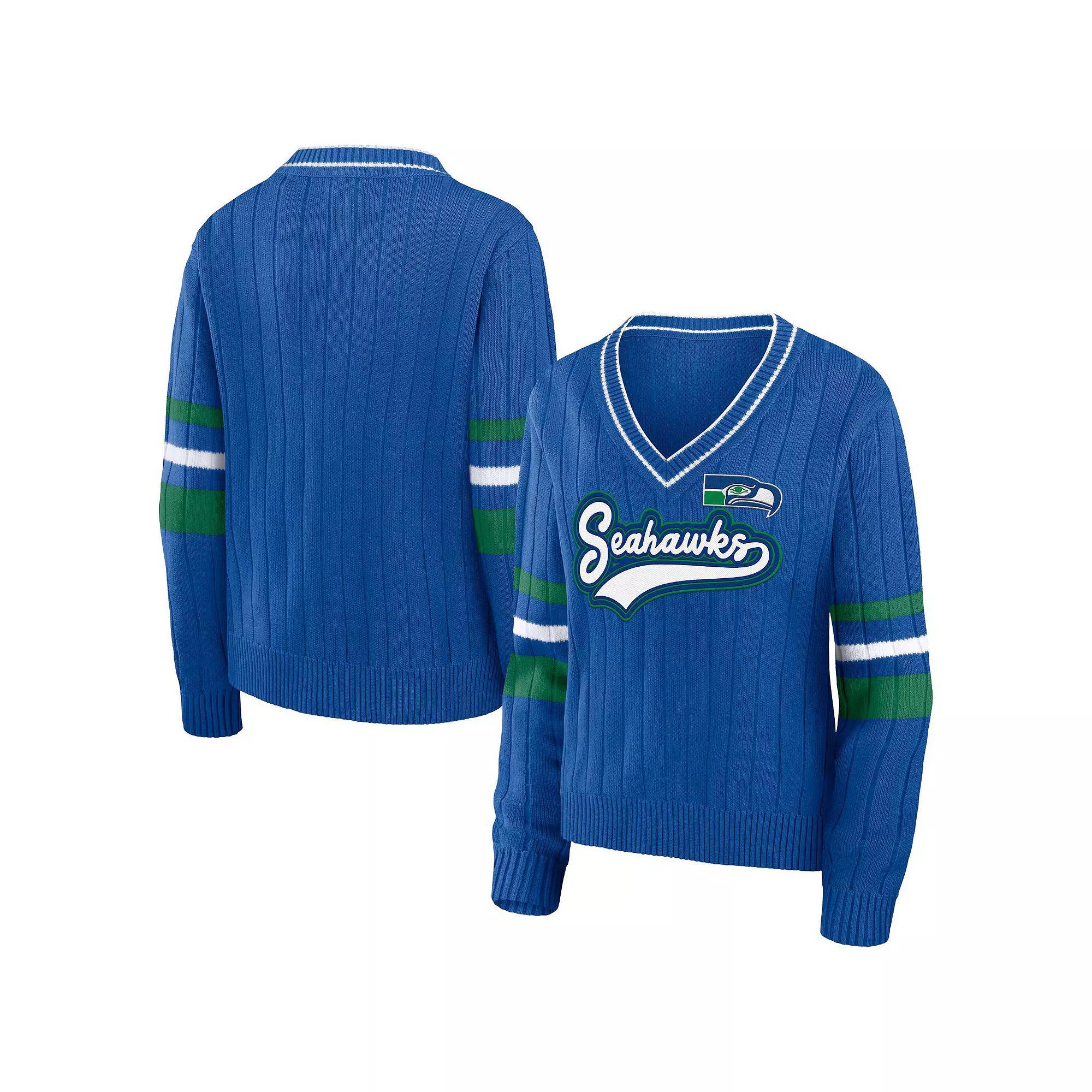 Womens WEAR by Erin Andrews Royal Seattle Seahawks Throwback V-Neck Sweater Product Image