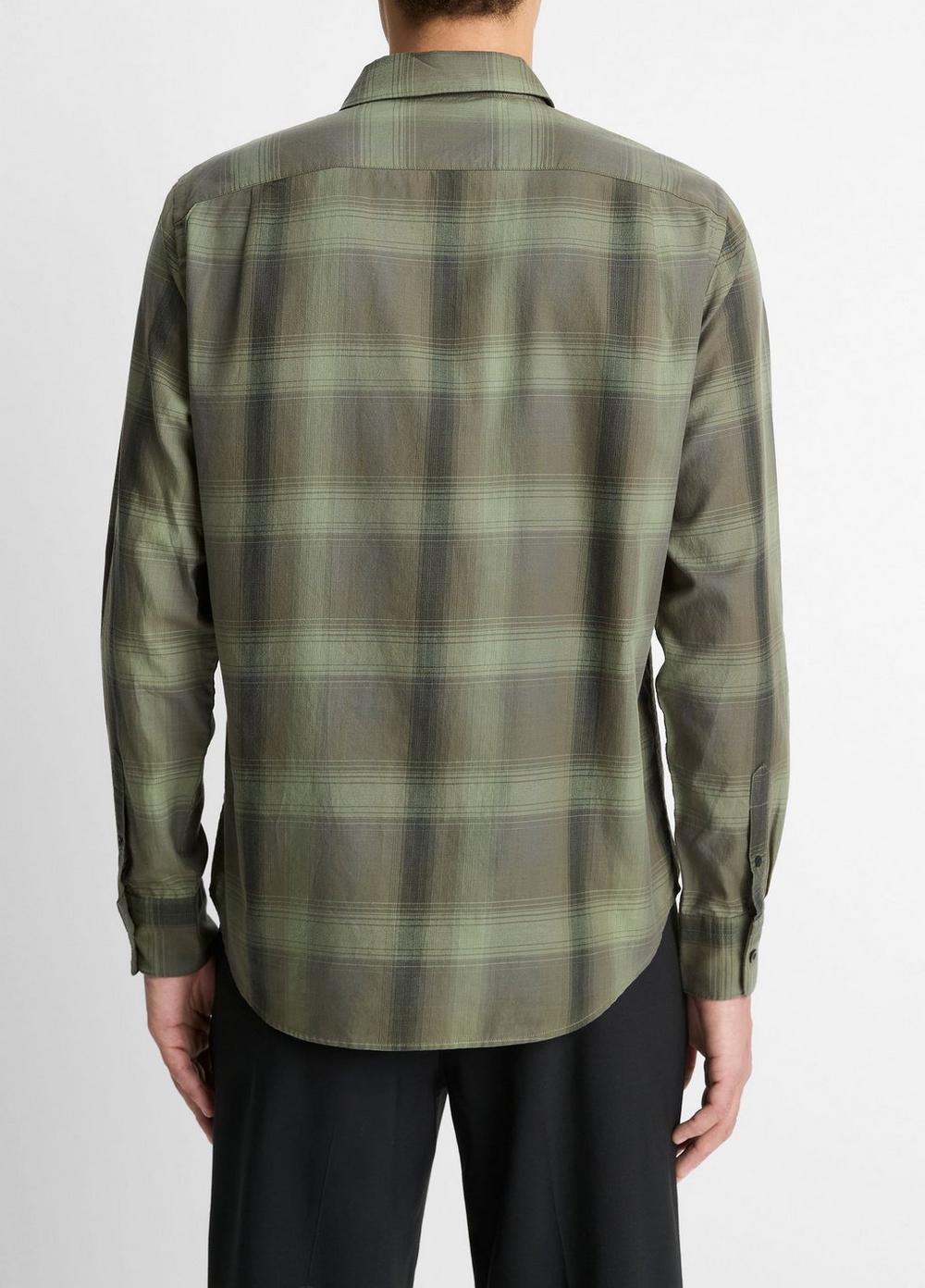Mens Sandalwood Plaid Cotton Button-Front Shirt, Olive Leaf/black, Size L Vince Product Image