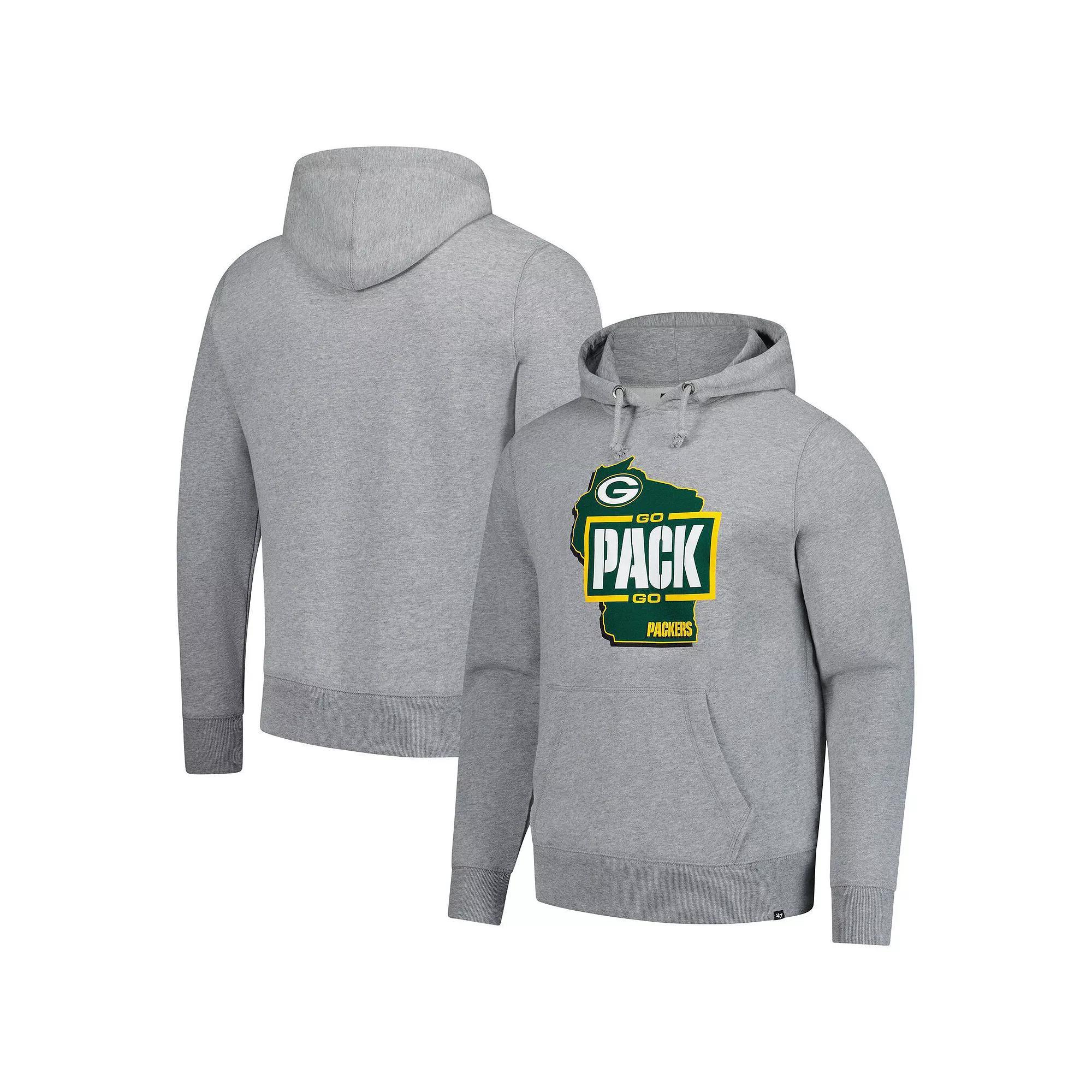 Men's '47  Gray Green Bay Packers Regional Headline Pullover Hoodie, Size: XL, Grey Product Image