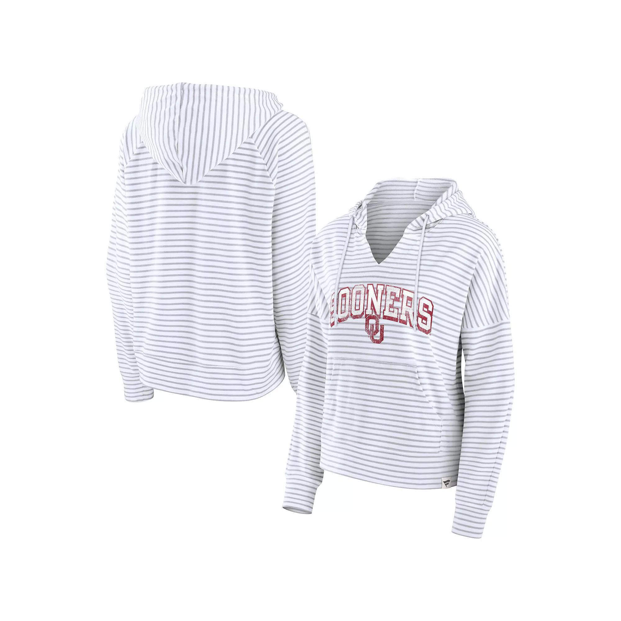 Women's Fanatics Branded  White Oklahoma Sooners Striped Notch Neck Pullover Hoodie, Size: Medium Product Image