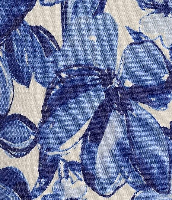 Investments Blue Floral Sketch 3/4 Sleeve Crew Neck Top Product Image