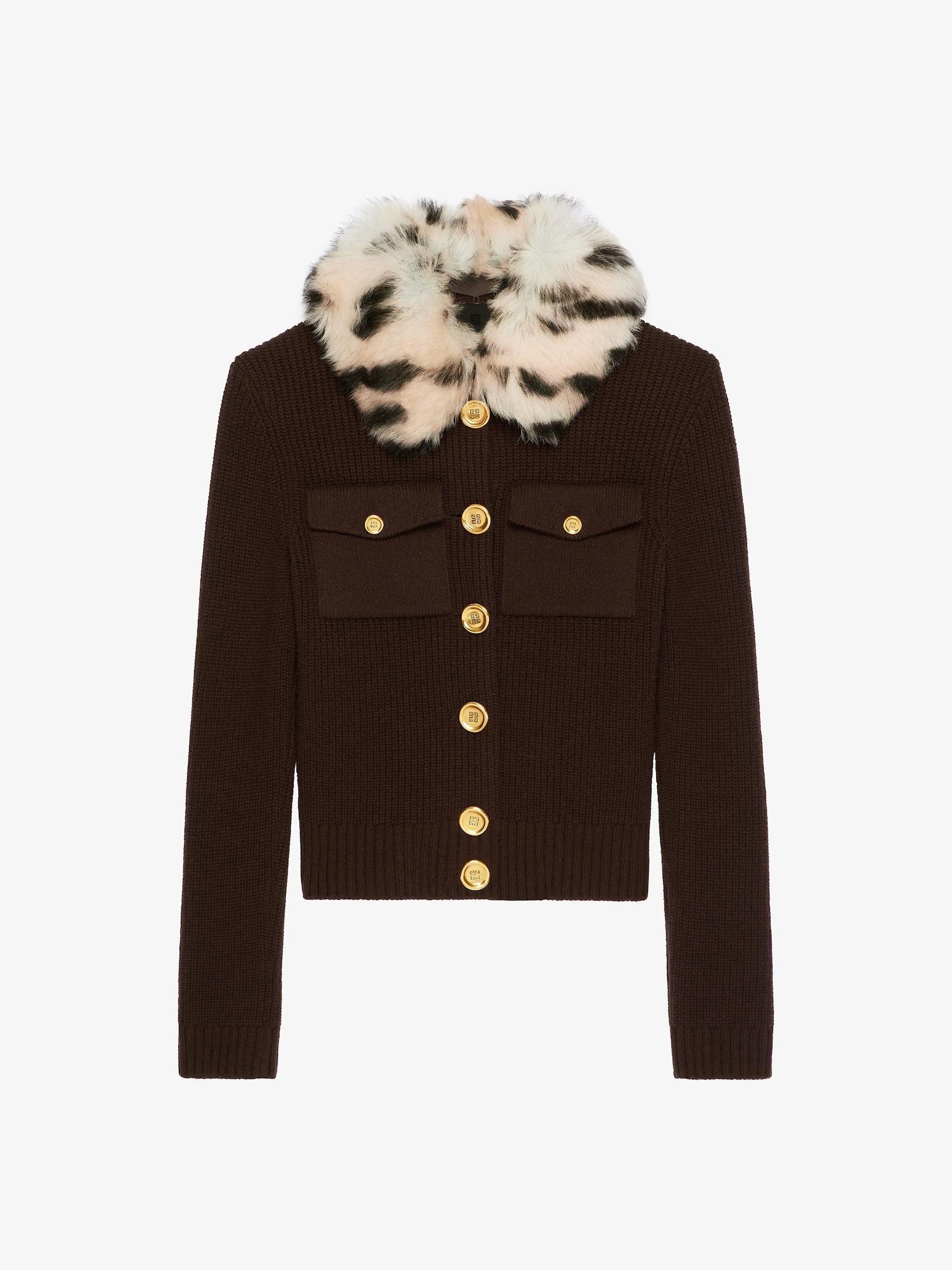 Cardigan in wool and cashmere with fur collar Product Image