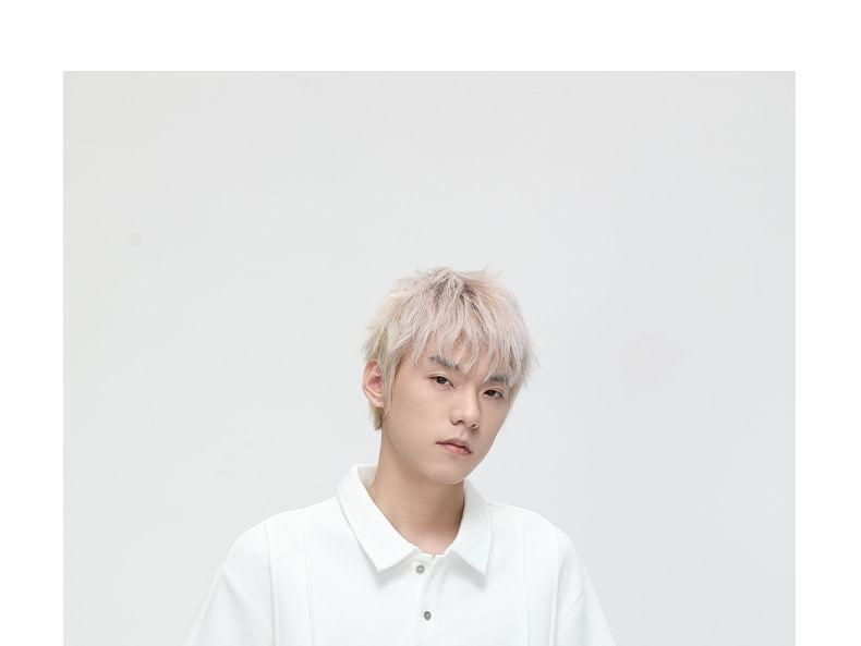 Short Sleeve Plain Polo Shirt / Drawstring Waist Sweat Shorts Product Image