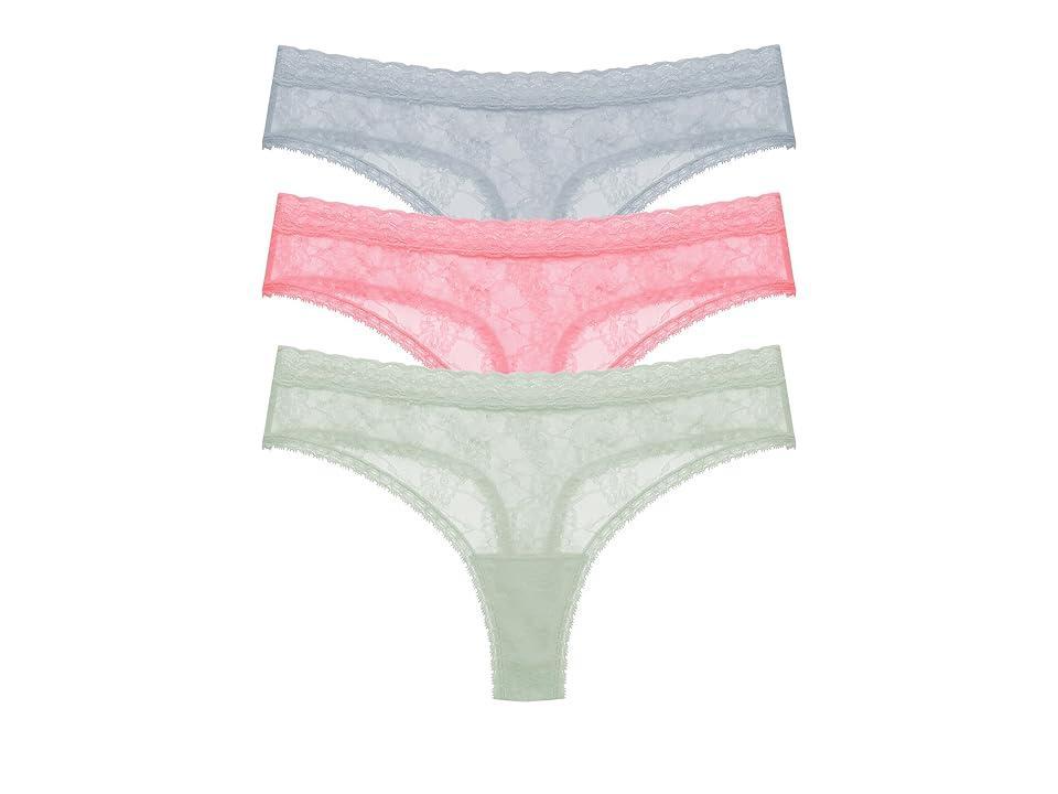 Natori Blisss Allure Lace Thong 3-Pack (Black/Cafe/Rose Beige) Women's Underwear Product Image