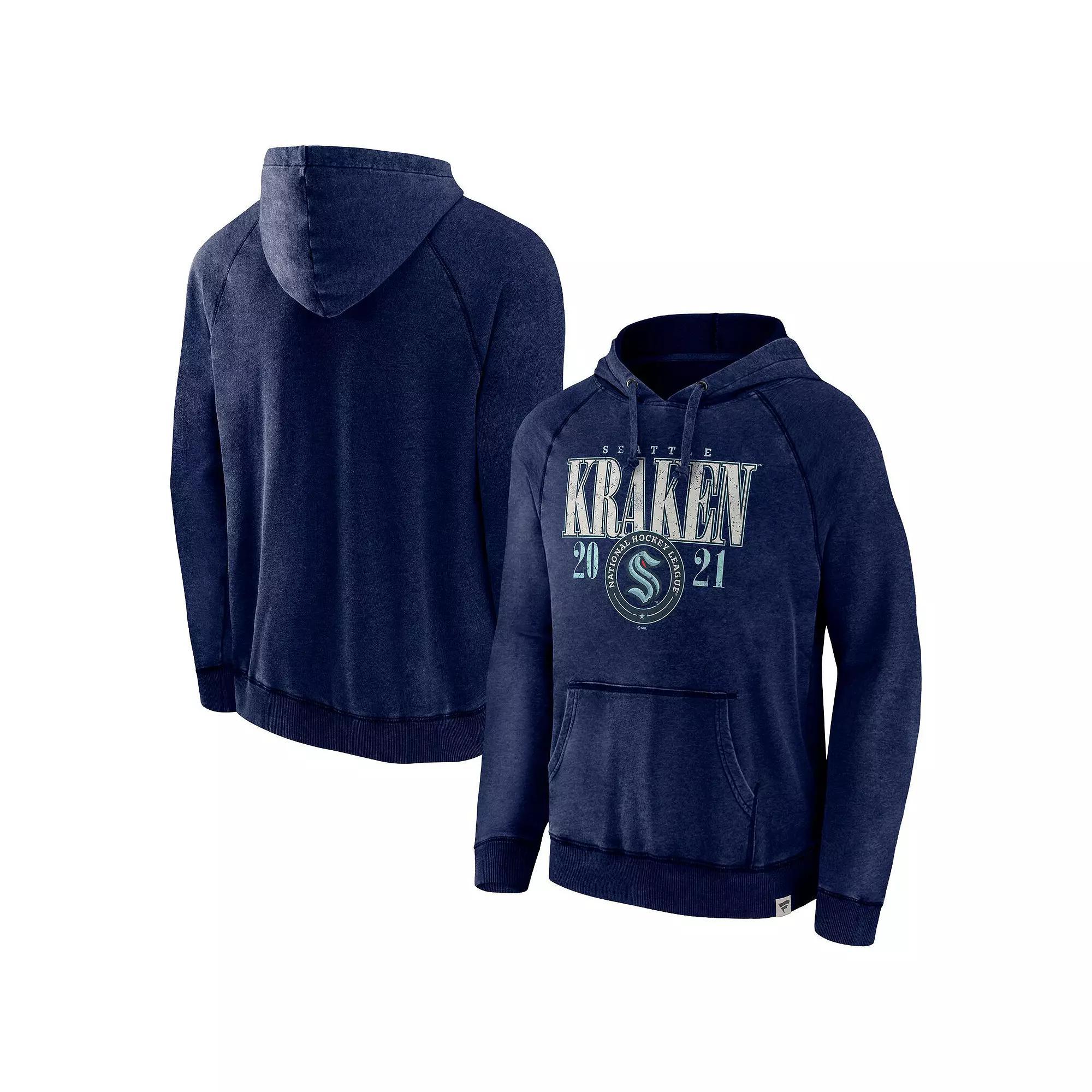 Men's Fanatics Heather Deep Sea Blue Seattle Kraken Shoulder-To-Shoulder Raglan Pullover Hoodie, Size: 2XL, Krk Blue Product Image