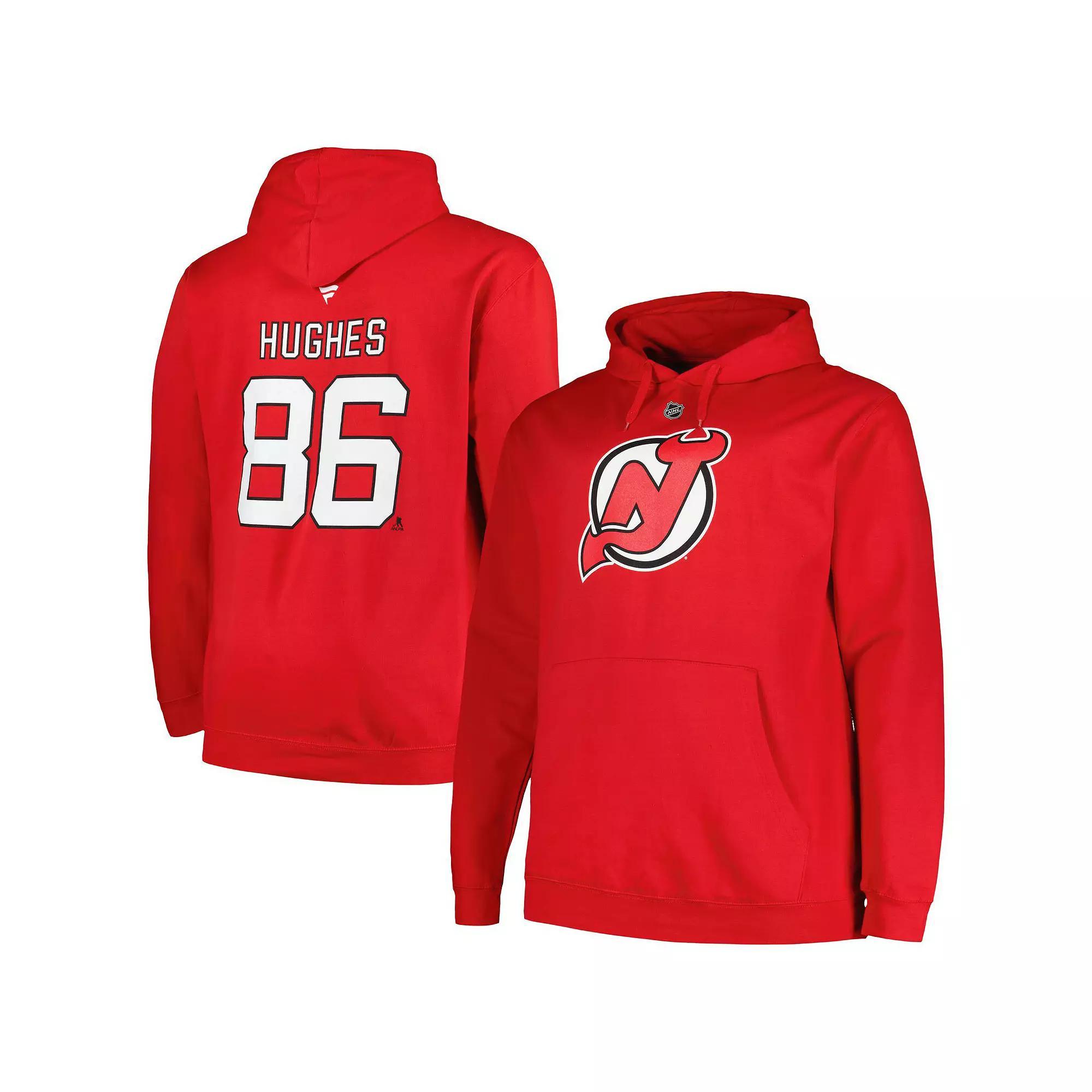 Men's Profile Jack Hughes Red New Jersey Devils Big & Tall Name & Number Pullover Hoodie, Size: 2XLT, Nhl Red Product Image