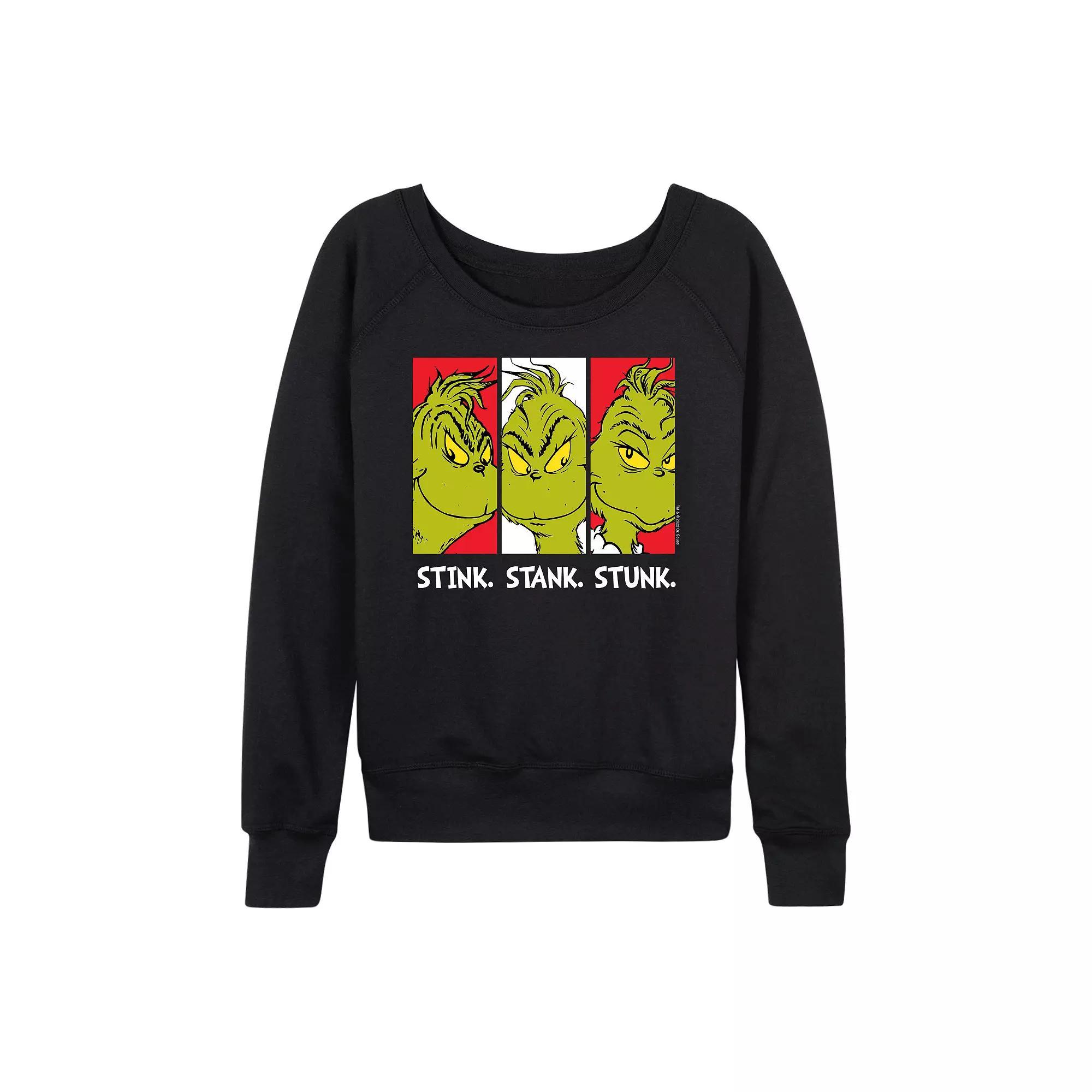 Womens Dr. Seuss Grinch Stink Stank Stunk French Terry Long Sleeve Tee Product Image