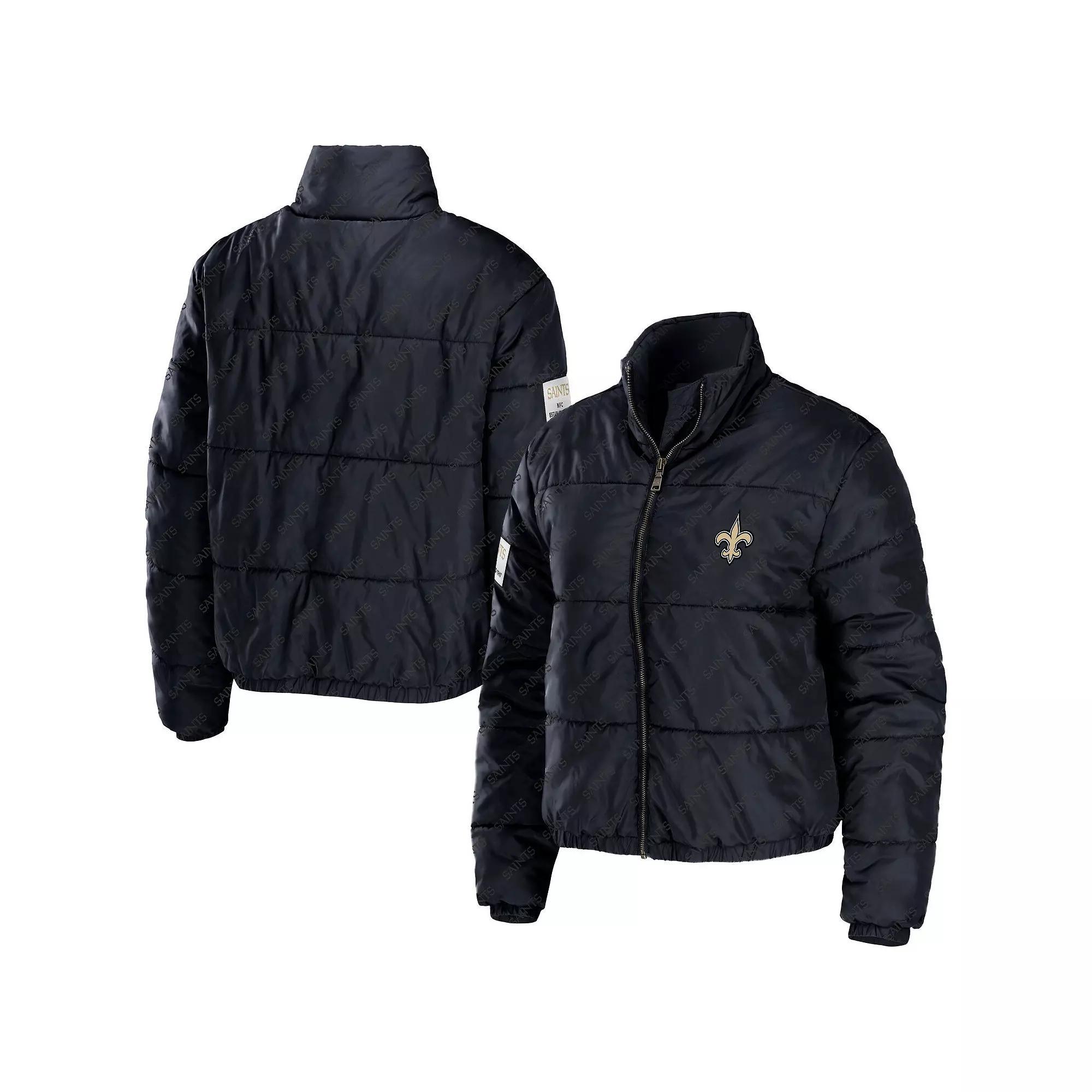 Women's WEAR by Erin Andrews Black New Orleans Saints Puffer Full-Zip Cropped Jacket, Size: 2XL Product Image