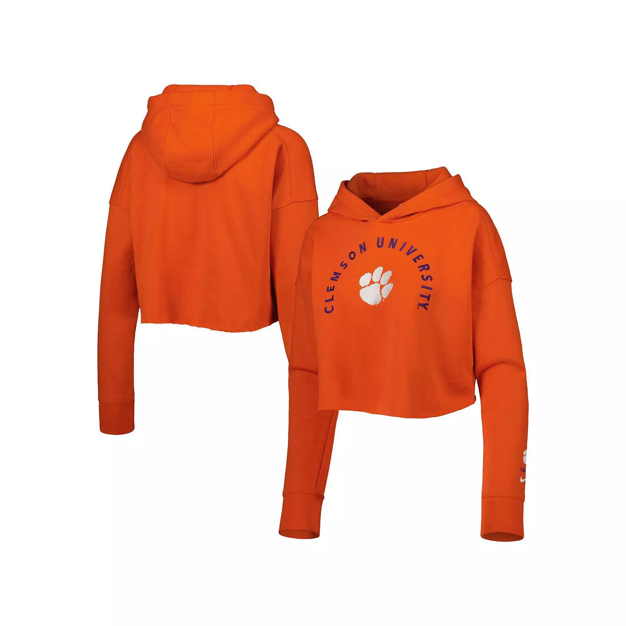 Women's Nike Orange Clemson Tigers 2-Hit Cropped Pullover Hoodie, Size: 2XL Product Image