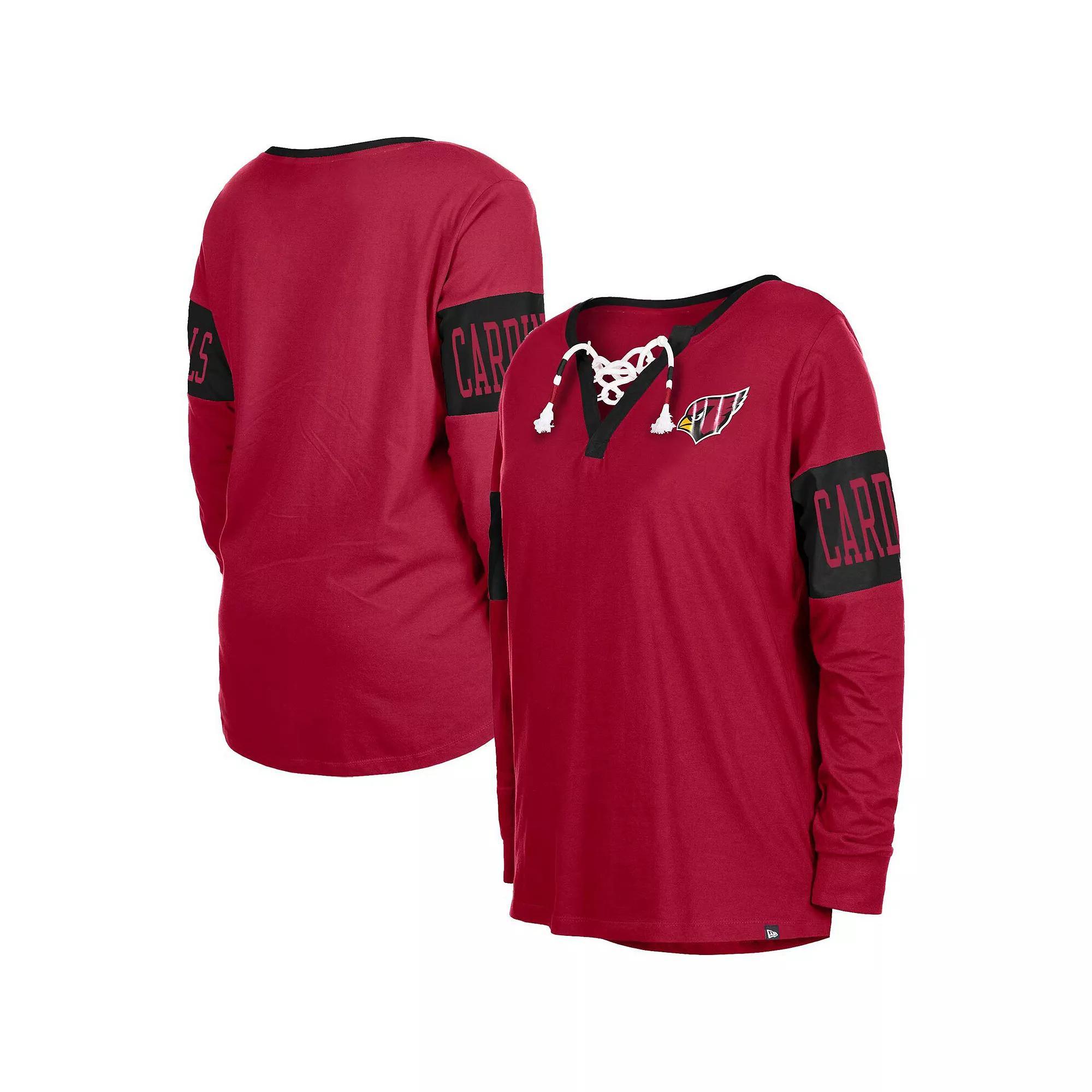 Women's New Era Cardinal Arizona Cardinals Lace-Up Notch Neck Long Sleeve T-Shirt, Size: 2XL, Red Product Image