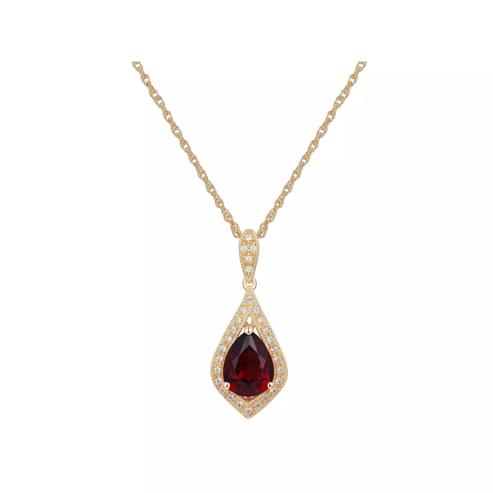 14k Gold Over Sterling Silver Gemstone With Lab-Created White Sapphire Accents Pendant Necklace, Women's, Size: 18", Genuine Red Product Image
