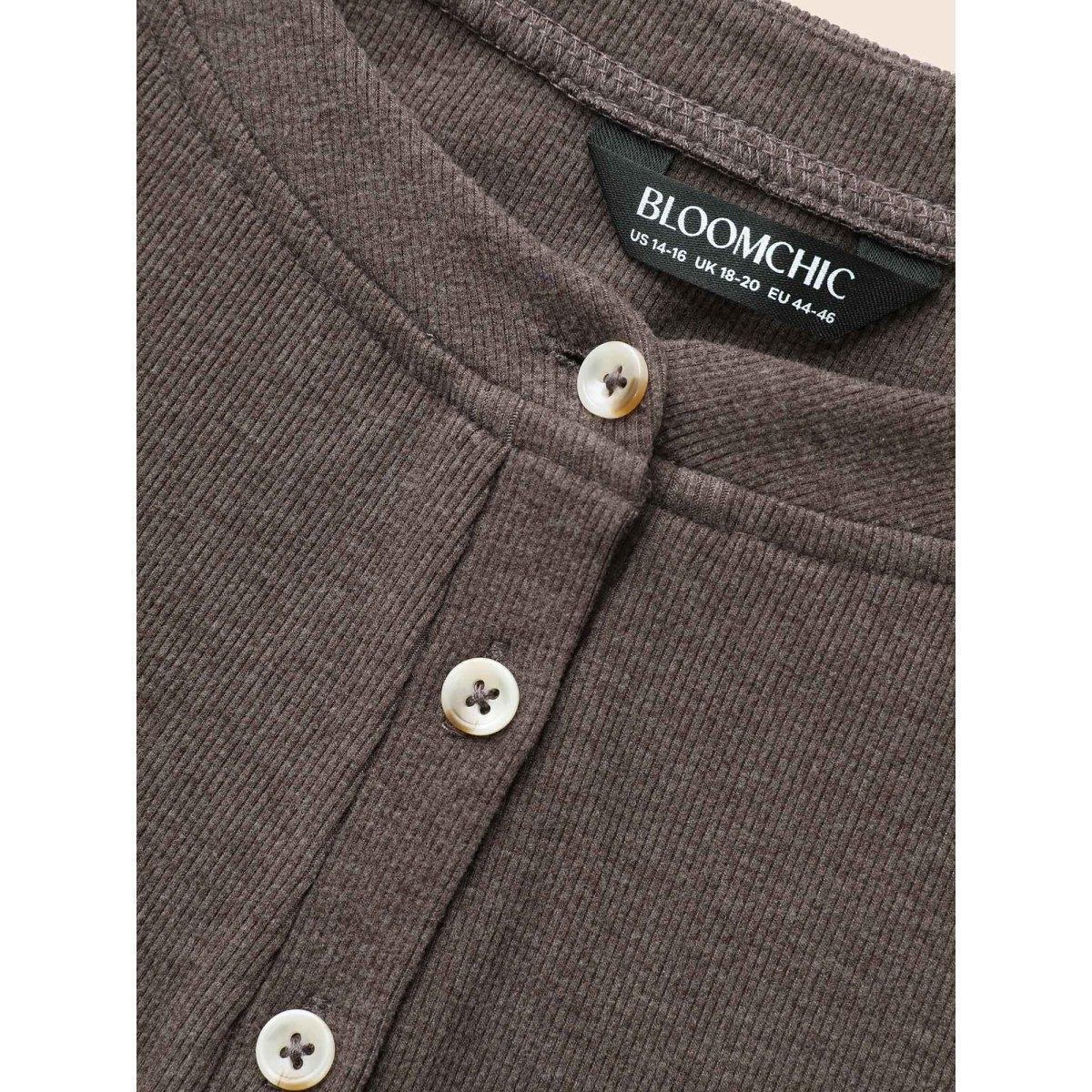 Plus Size Airy Cozy Drop Shoulder T-shirt DarkBrown Women Casual Texture Round Neck Everyday T-shirts BloomChic 26/4X Product Image