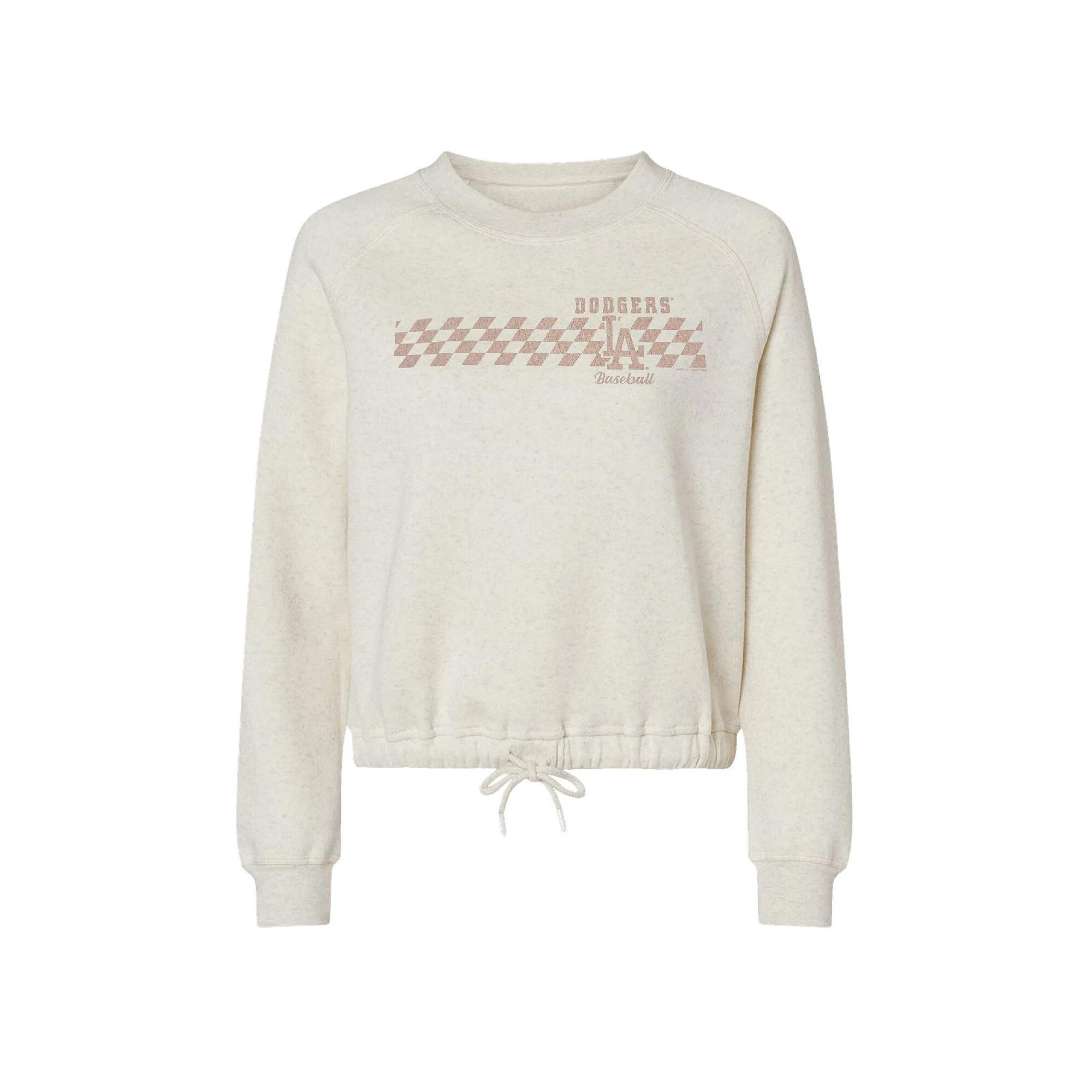 Womens Soft as a Grape Natural Los Angeles Dodgers Tonal Checkered Sweatshirt Product Image