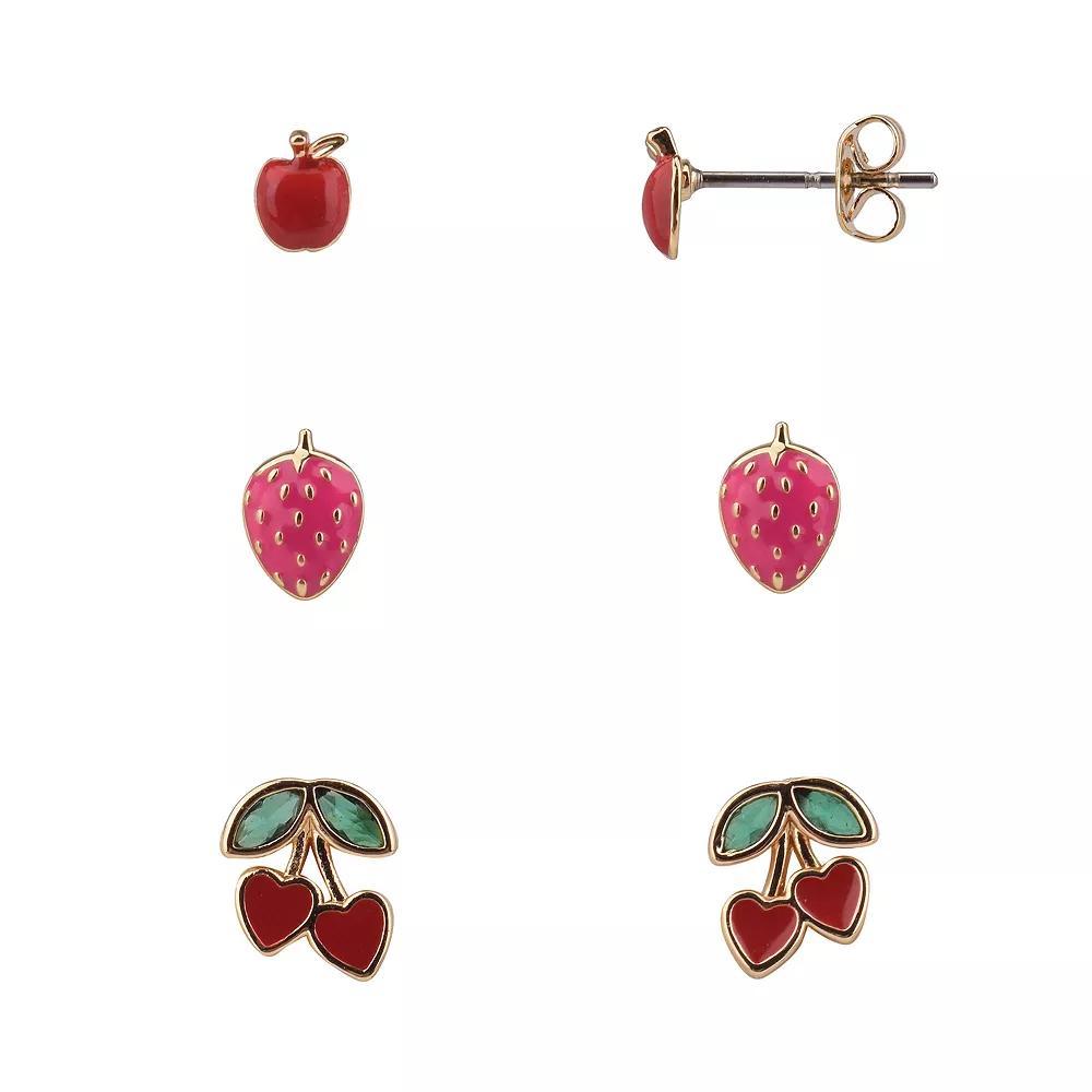 FAO Schwarz Gold Tone Cherry & Strawberry Trio Stud Earring Set, Women's, Red Product Image