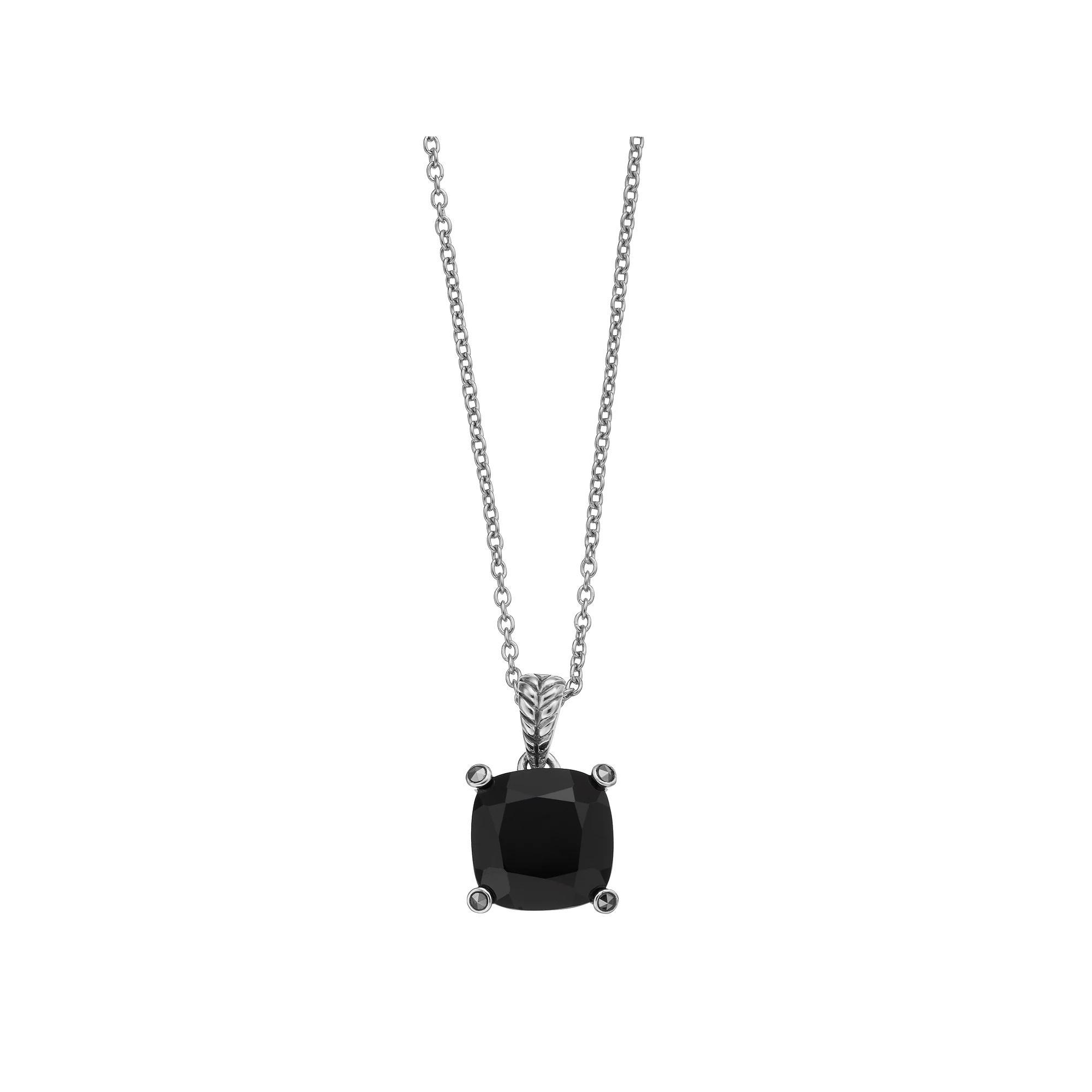 Lavish by TJM Sterling Silver Black Onyx & Marcasite Pendant Necklace, Women's, Size: 18" Product Image