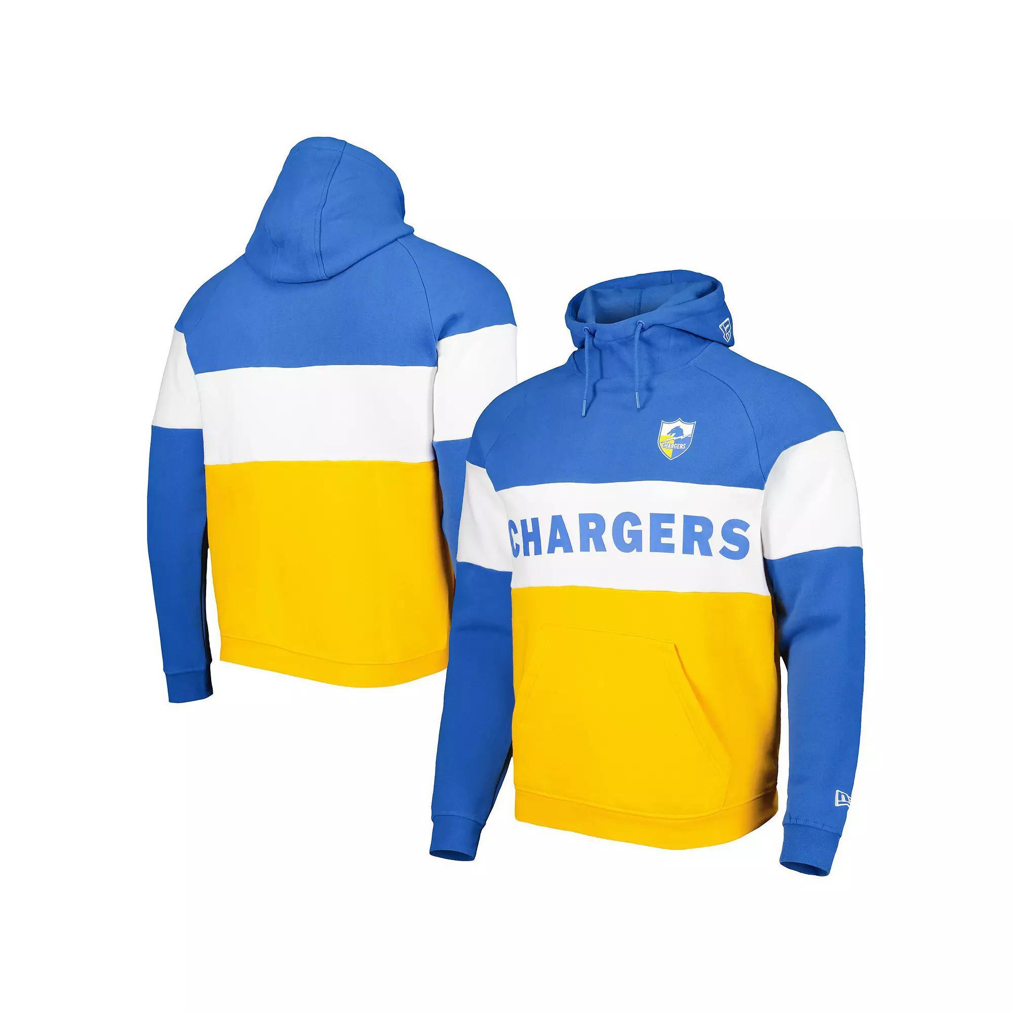 Mens New Era /Powder Blue Los Angeles Chargers Colorblock Throwback Pullover Hoodie Product Image