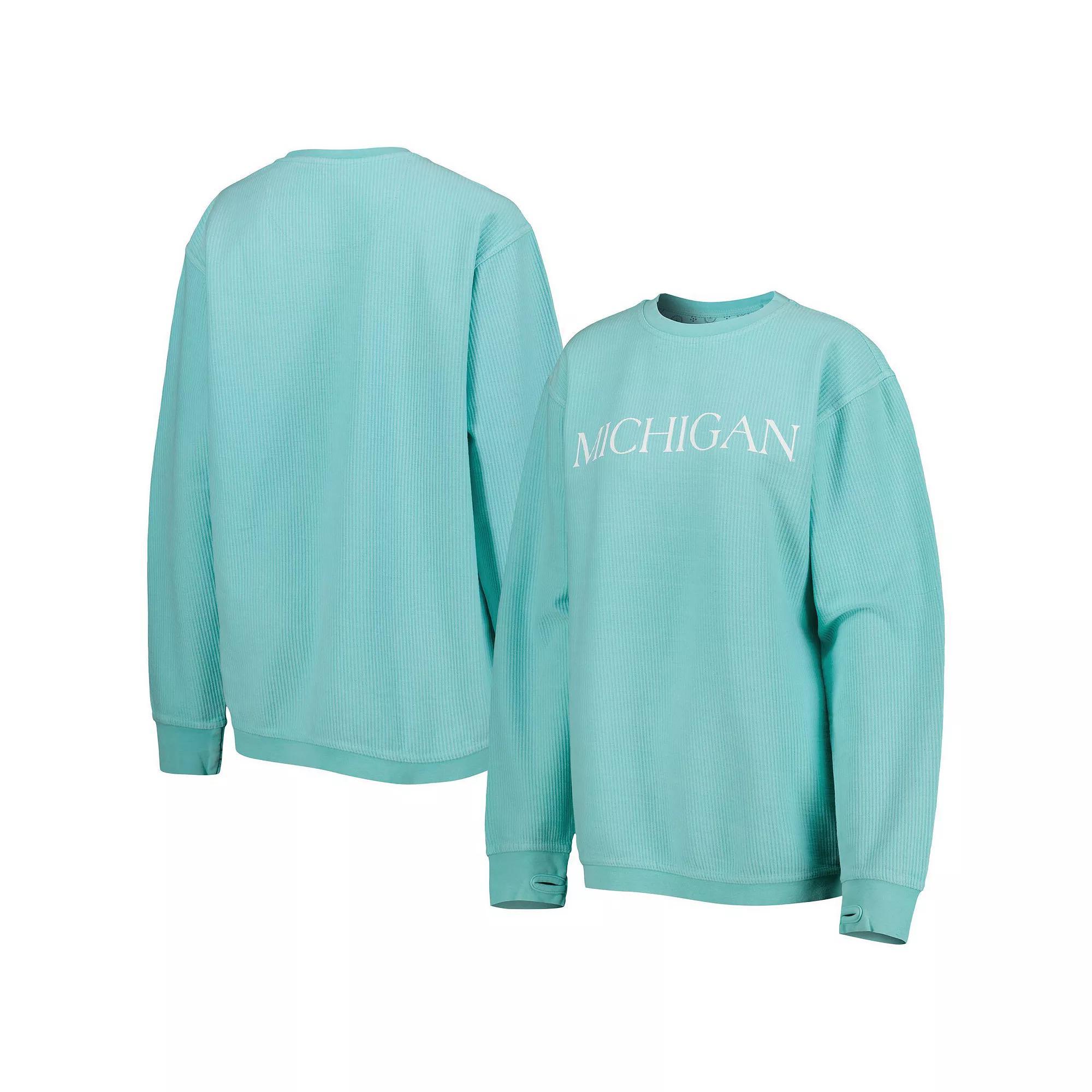 Womens Pressbox Mint Michigan Wolverines Comfy Cord Bar Print Pullover Sweatshirt Product Image