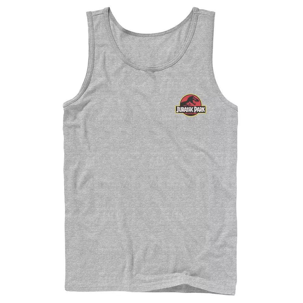 Mens Jurassic Park Logo Red & Yellow Pocket Tank Top, Men's, Size: Large, Athletic Grey Product Image