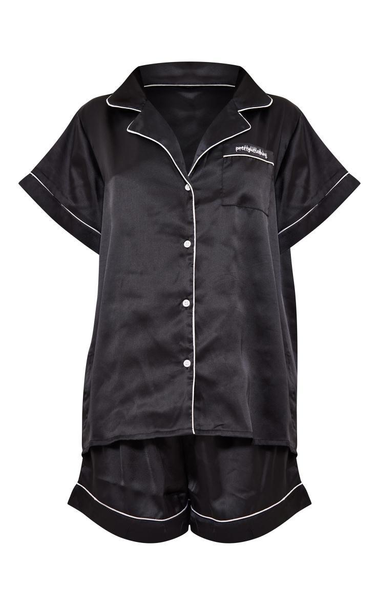 PRETTYLITTLETHING Black Satin Pocket PJ Set Product Image