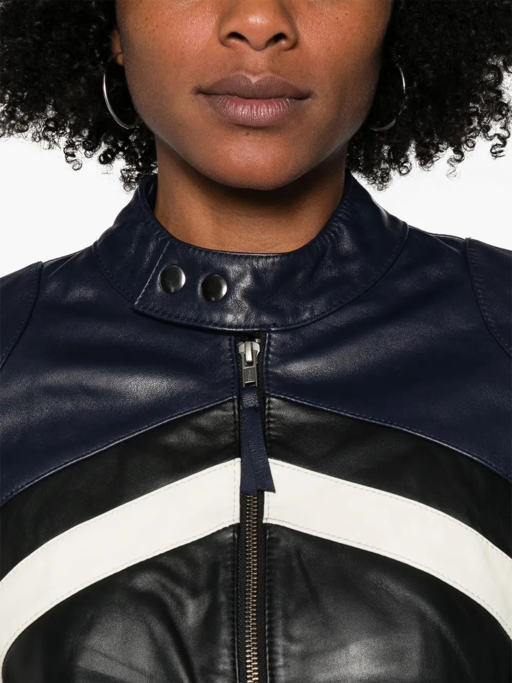 zip-up leather biker jacket Product Image
