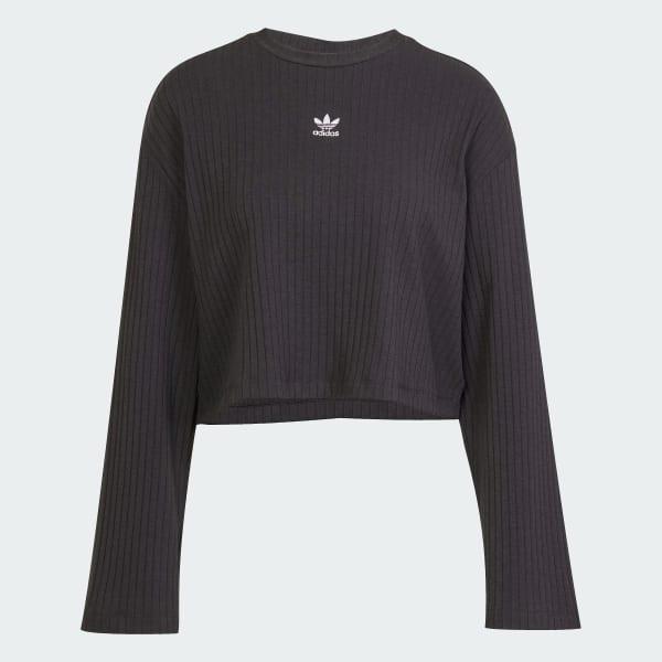adidas Essentials Wide Rib Long Sleeve Tee Black M Womens Product Image