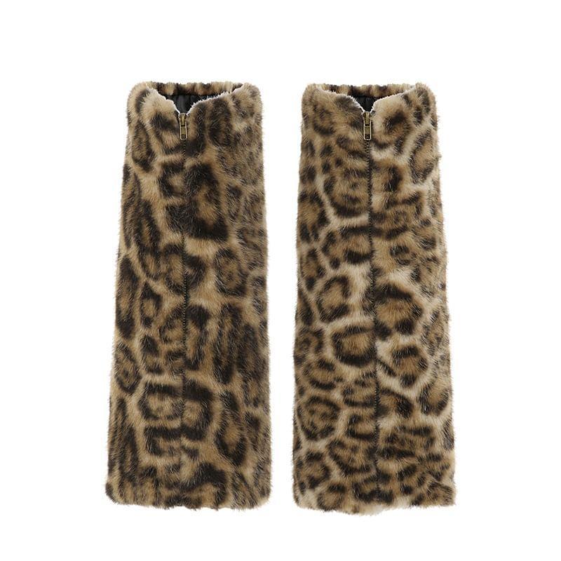 Leopard Print Fleeced Leg Warmers Product Image