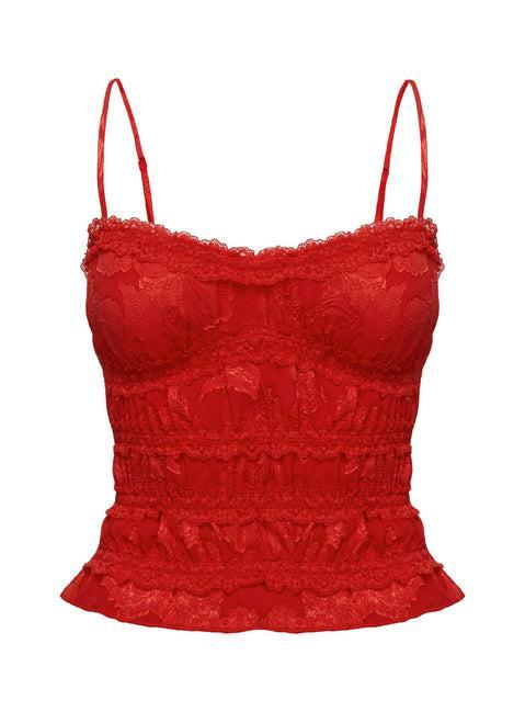 Angelie Jacquard Ruched Top Red Product Image