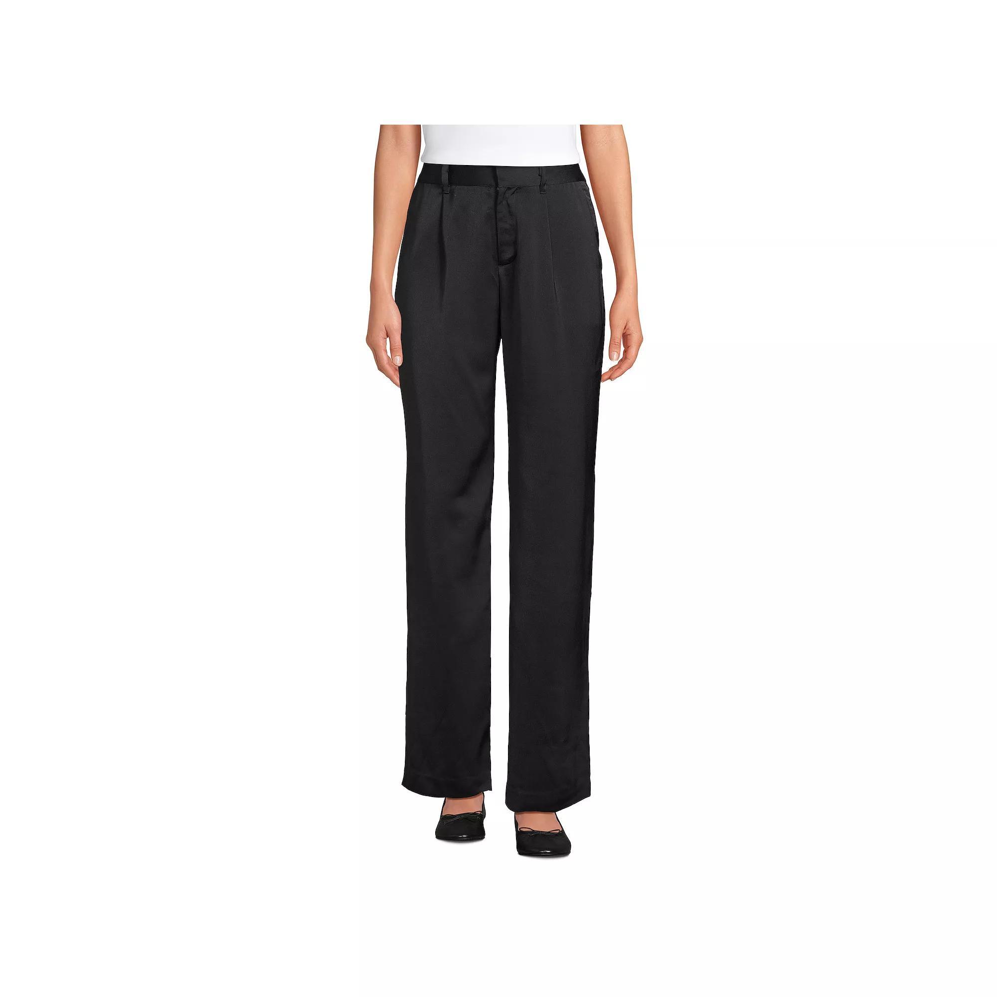 Women's Lands' End Satin Wide Leg Pleated Pants, Size: 12, Vivid Pink Pink Product Image