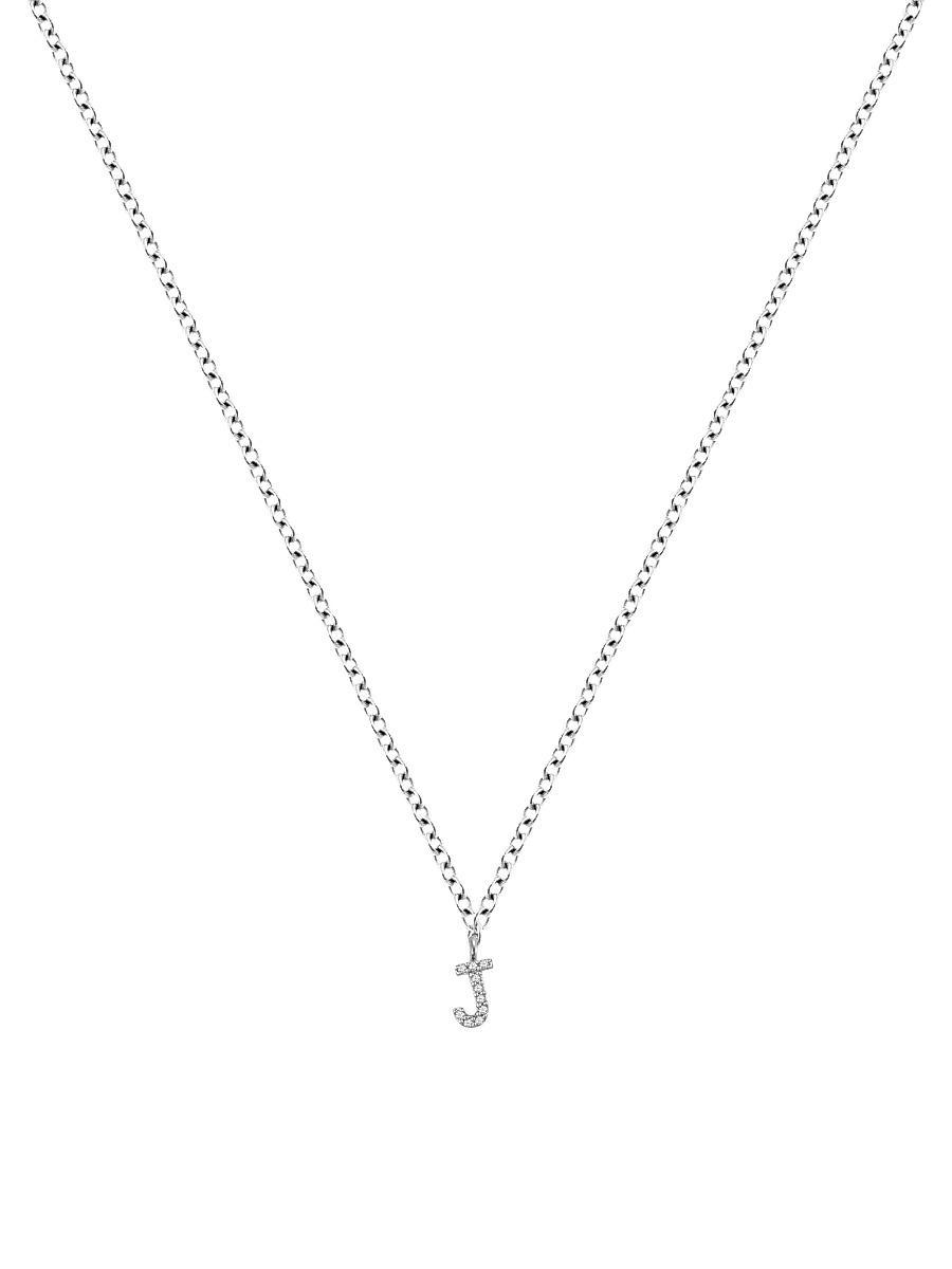 Womens 14K White Gold Diamond Intial Pendant Necklace Product Image
