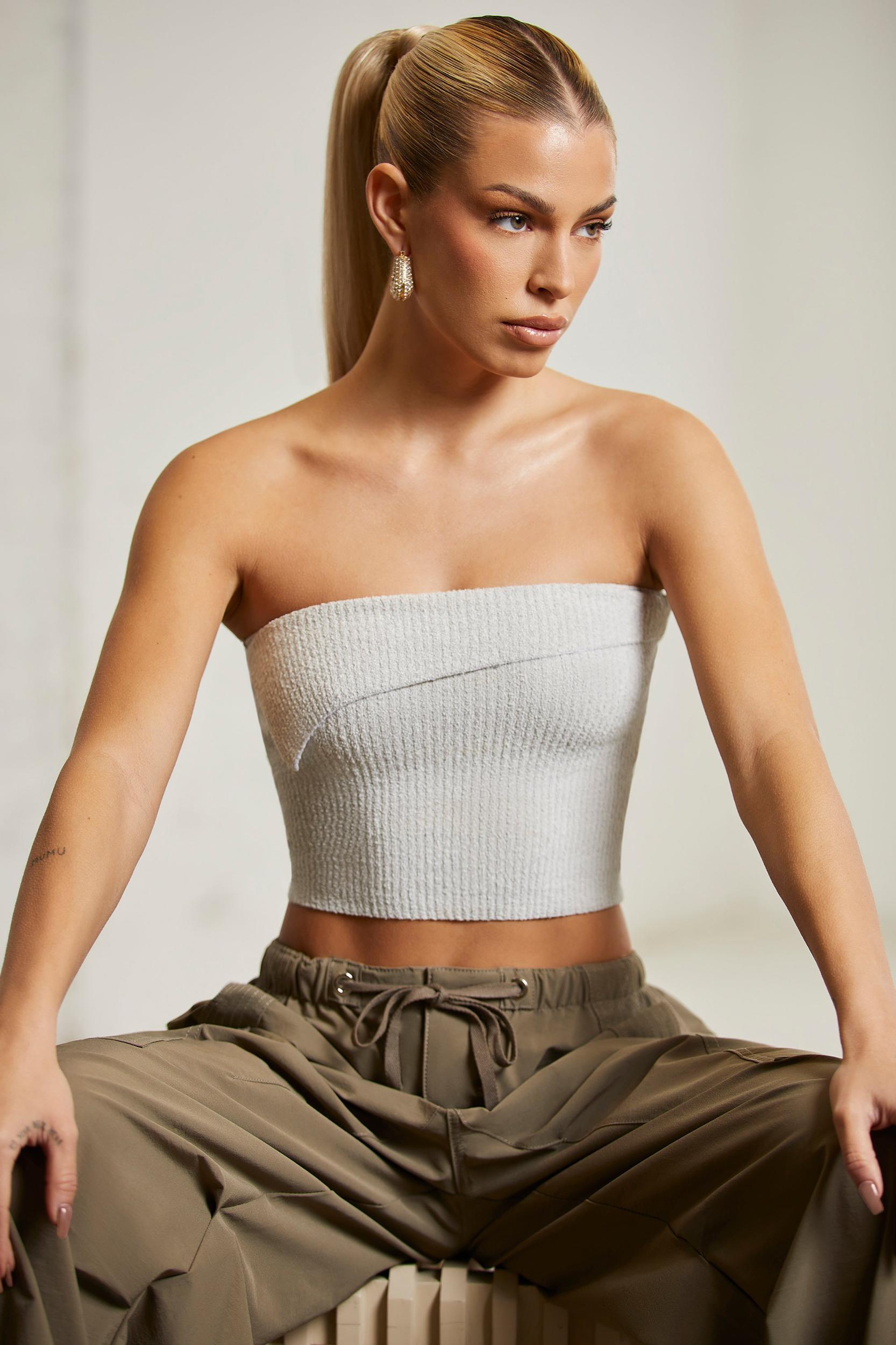 Overlap Bandeau Crop Top in Grey Product Image