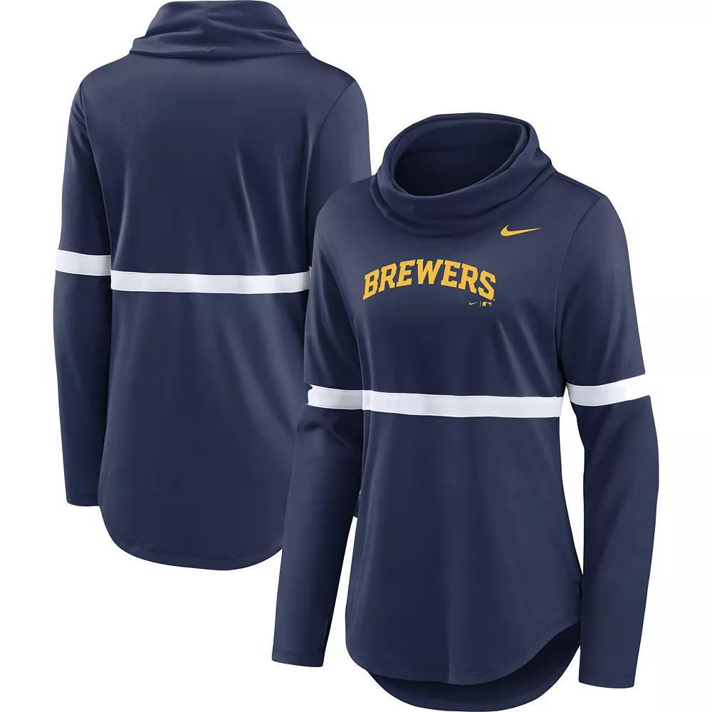 Womens Nike Milwaukee Brewers Club Lettering Fashion Pullover Performance Sweatshirt Blue Product Image