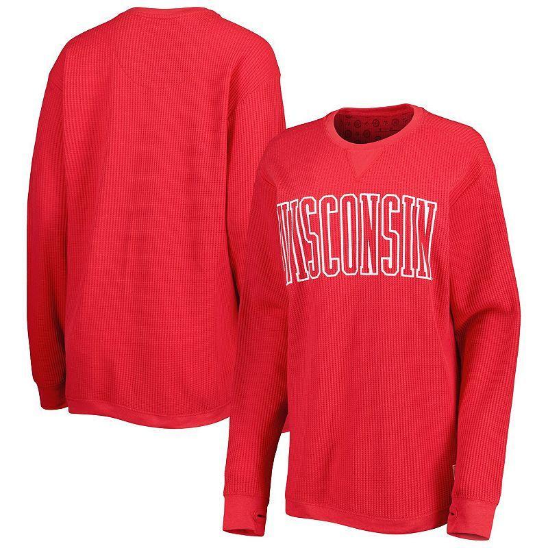 Women's Pressbox Red Wisconsin Badgers Surf Plus Size Southlawn Waffle-Knit Thermal Tri-Blend Long Sleeve T-Shirt, Size: Large Product Image