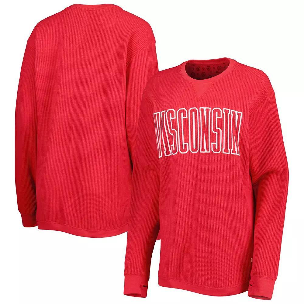 Women's Pressbox Red Wisconsin Badgers Surf Plus Size Southlawn Waffle-Knit Thermal Tri-Blend Long Sleeve T-Shirt, Size: Large Product Image