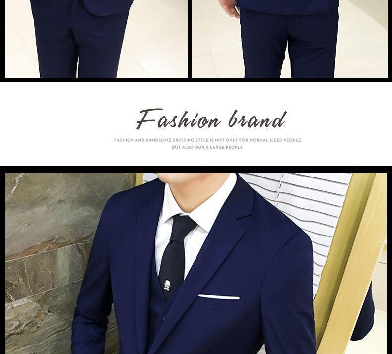 Set: Plain Blazer + Vest + Dress Pants Product Image