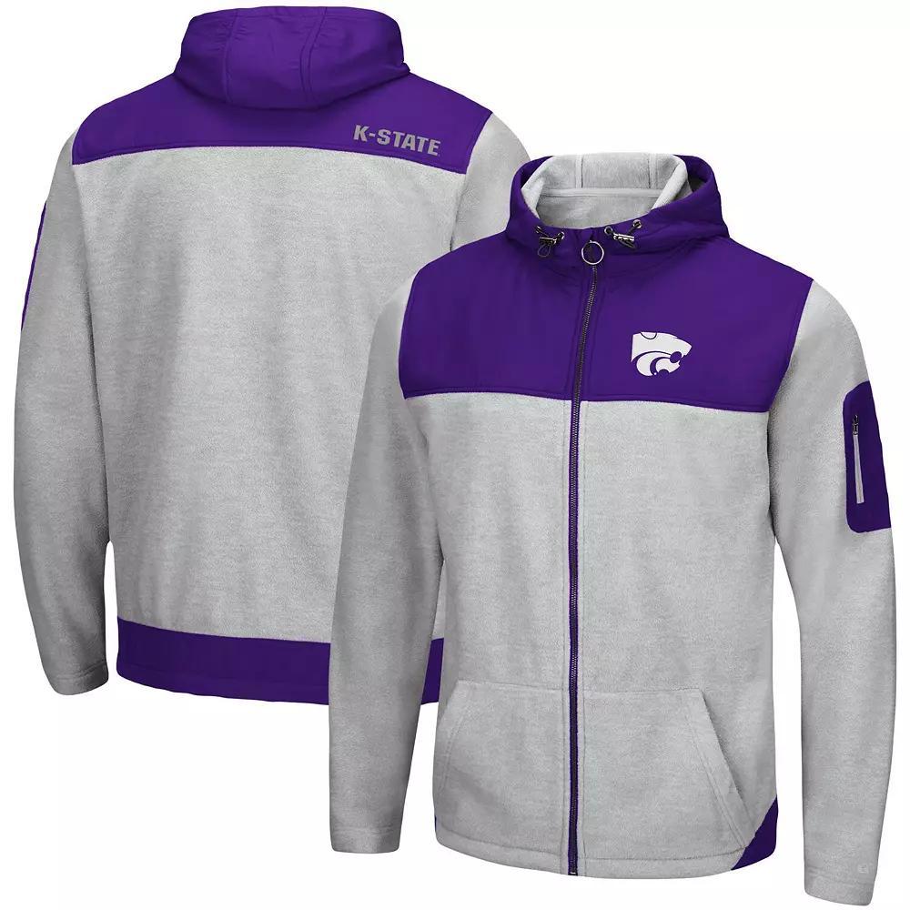 Men's Colosseum Heathered Gray/Purple Kansas State Wildcats Schwartz Full-Zip Hoodie, Size: Large, Grey Product Image
