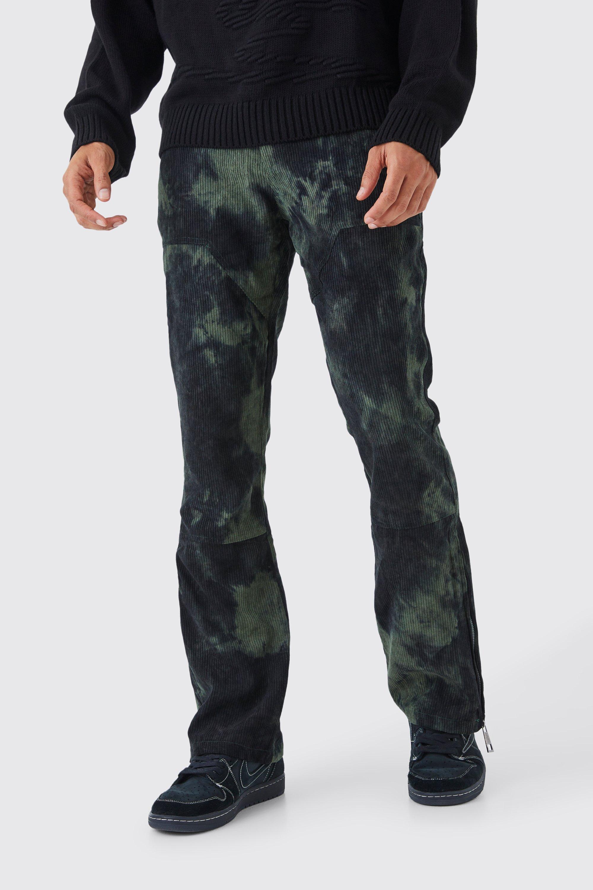Fixed Waist Slim Flare Tie Dye Corduroy Pants | boohooMAN USA Product Image