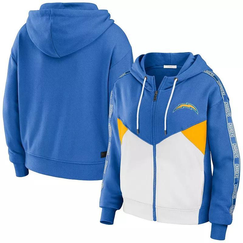 Women's WEAR by Erin Andrews Powder Blue/White Los Angeles Chargers Color-Block Full-Zip Hoodie, Size: 2XL, Light Product Image