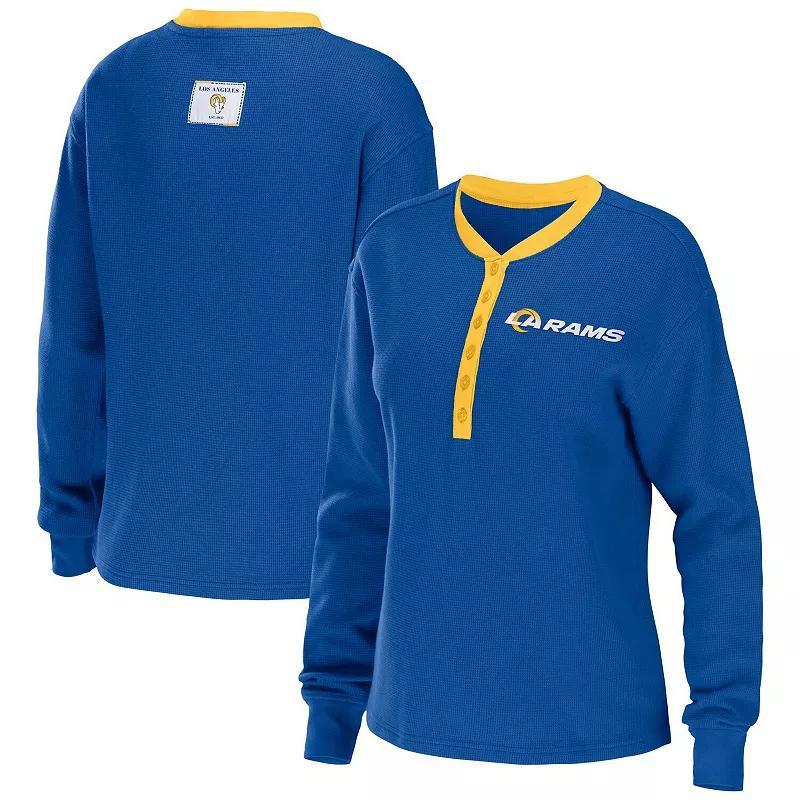 Women's WEAR by Erin Andrews Royal Los Angeles Rams Waffle Henley Long Sleeve T-Shirt, Size: XL, Blue Product Image