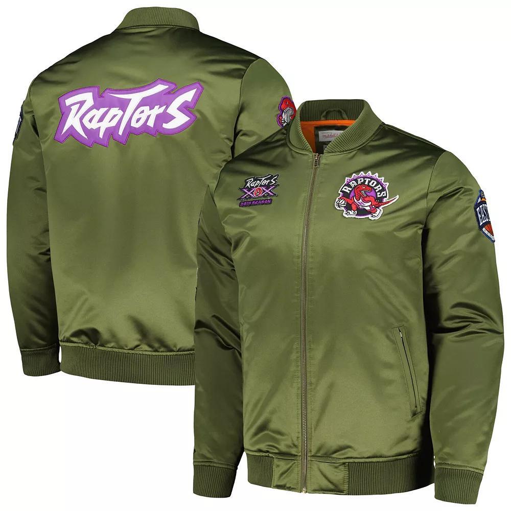 Men's Mitchell & Ness Olive Toronto Raptors Hardwood Classics Retro Satin Full-Zip Jacket, Size: Large, Rpt Team Product Image