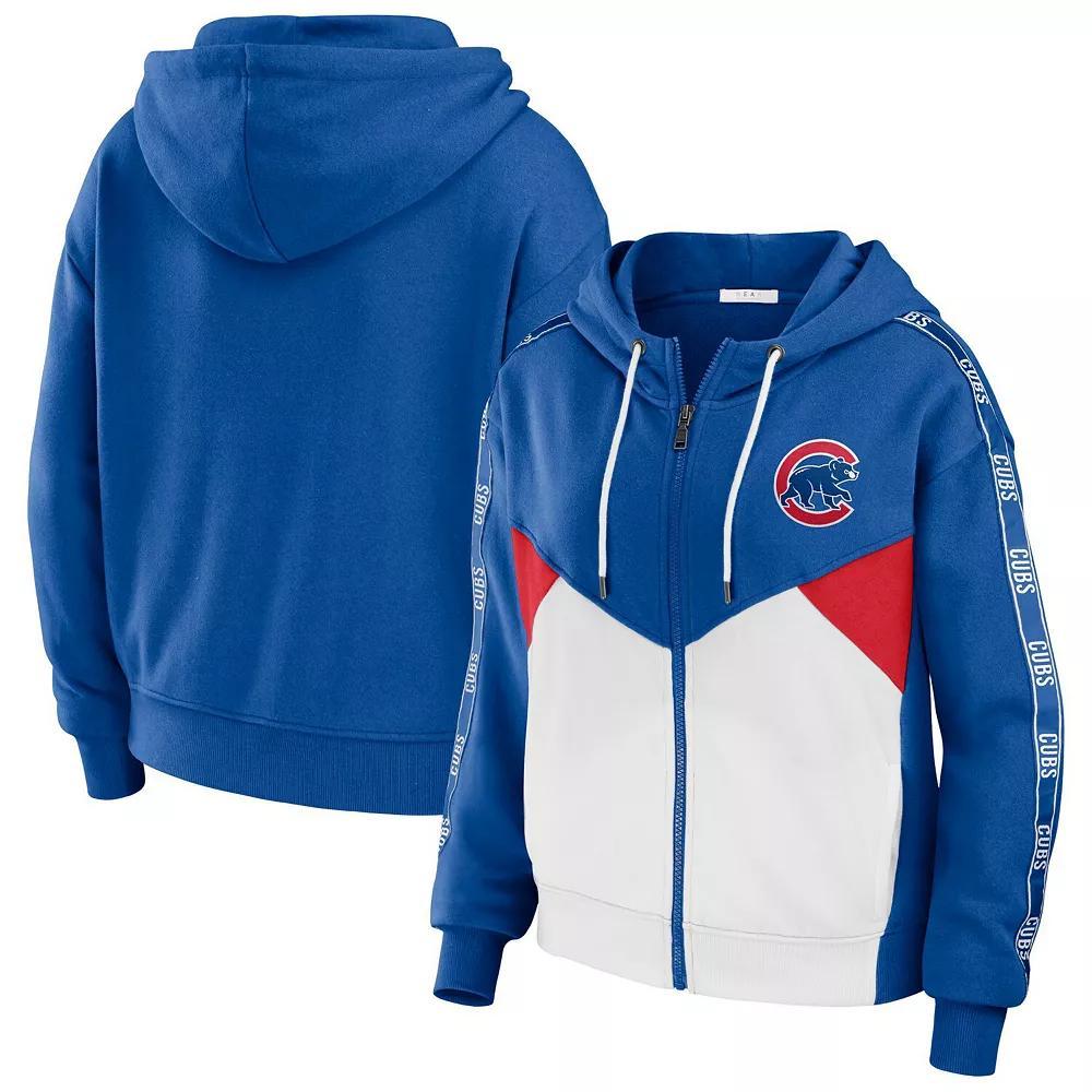 Women's WEAR by Erin Andrews Royal/White Chicago Cubs Color Block Full-Zip Hoodie, Size: Small, Blue Product Image